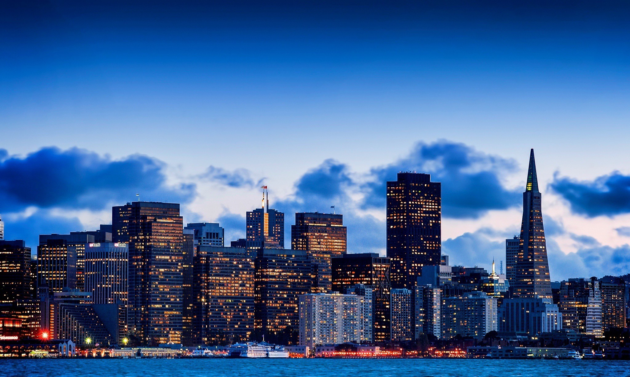 Wallpapers night San Francisco skyscrapers port on the desktop