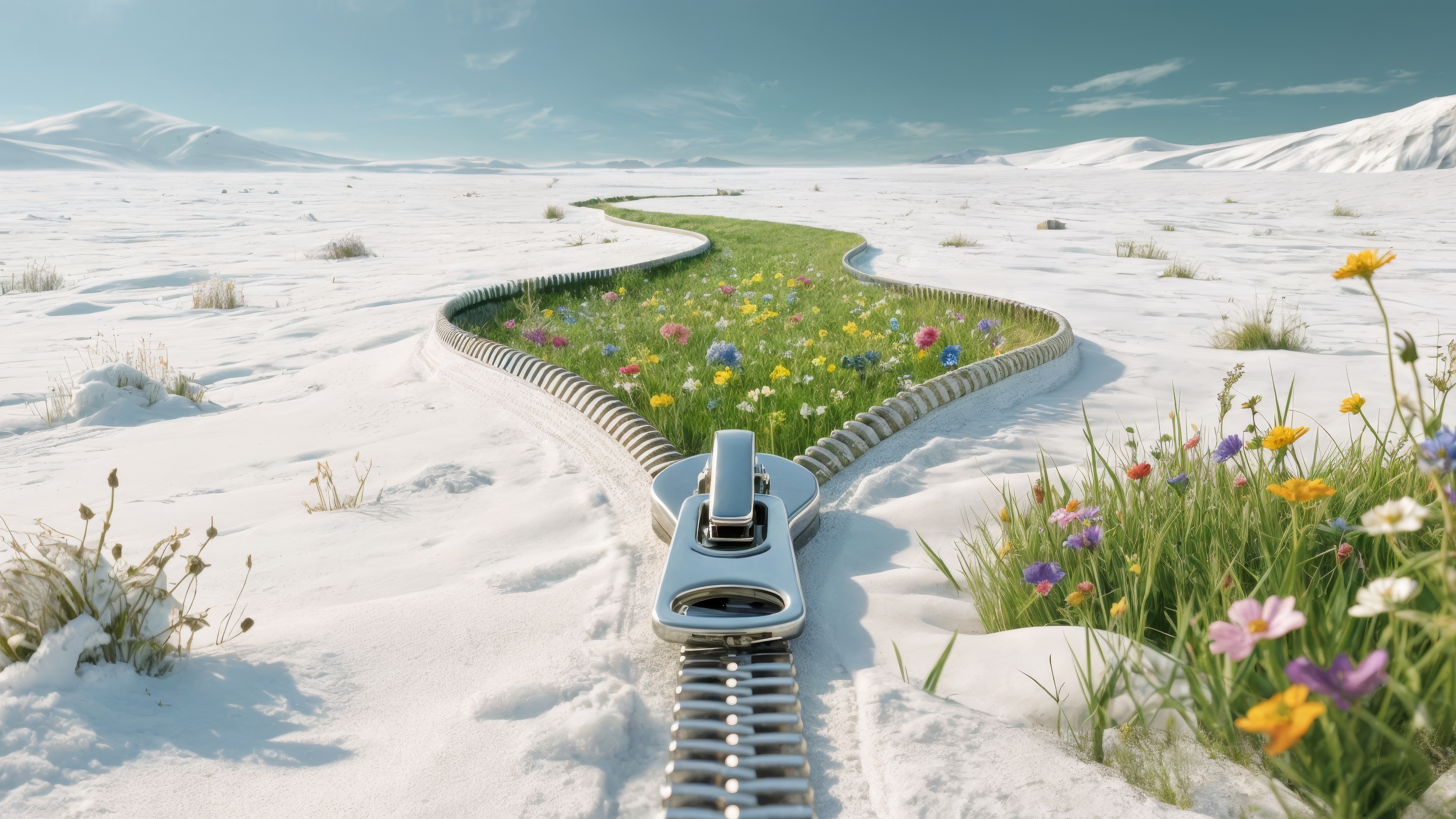 A train traveling through a snow covered country side