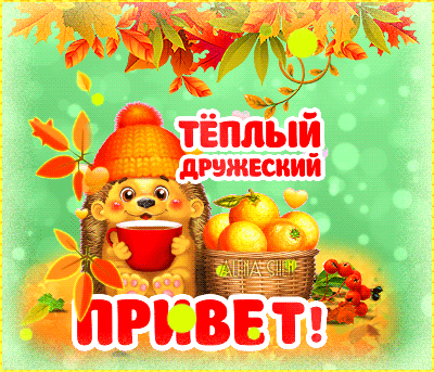 Free postcard Gif with a hedgehog drinking tea