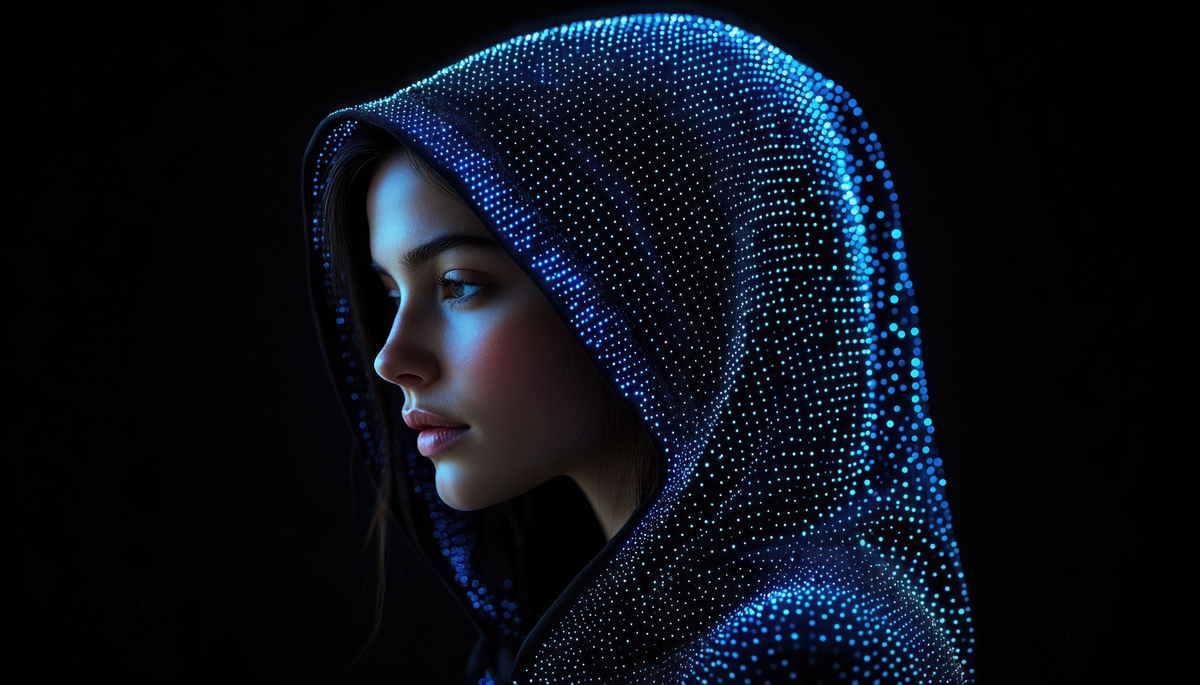 Wallpapers girl hood neon style on the desktop