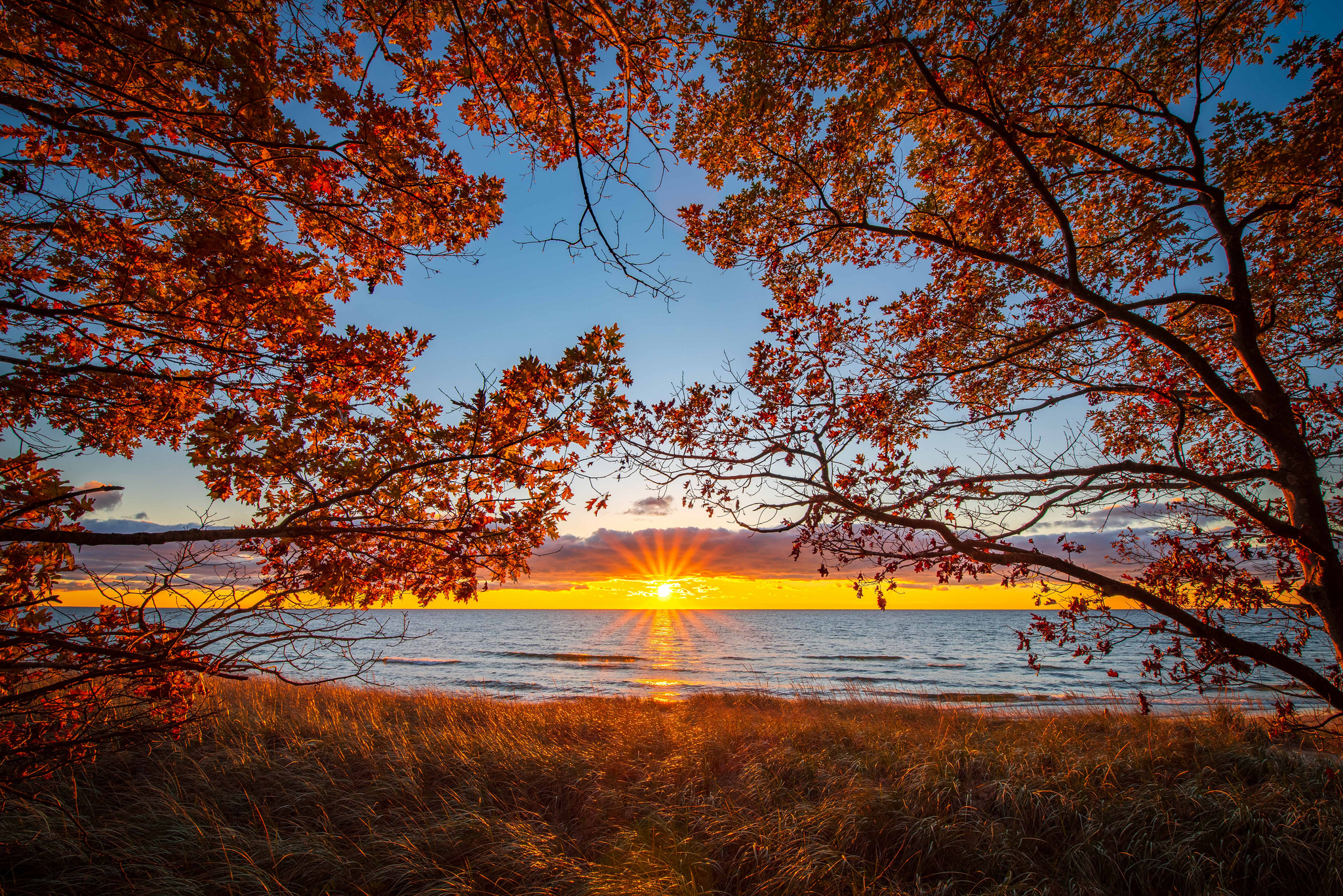 Wallpapers Lake Michigan sunset USA on the desktop