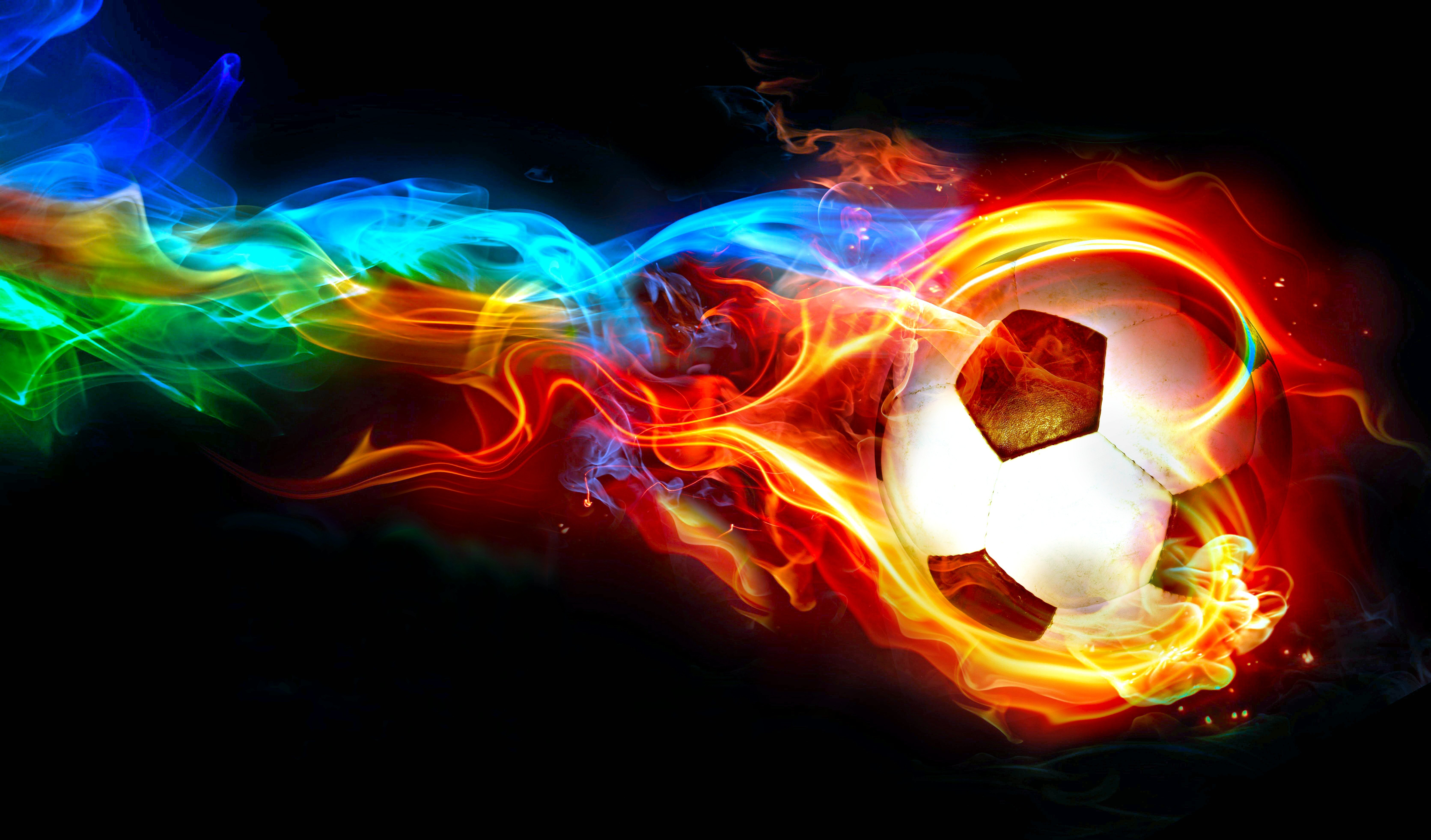 A soccer ball in a fiery abstraction