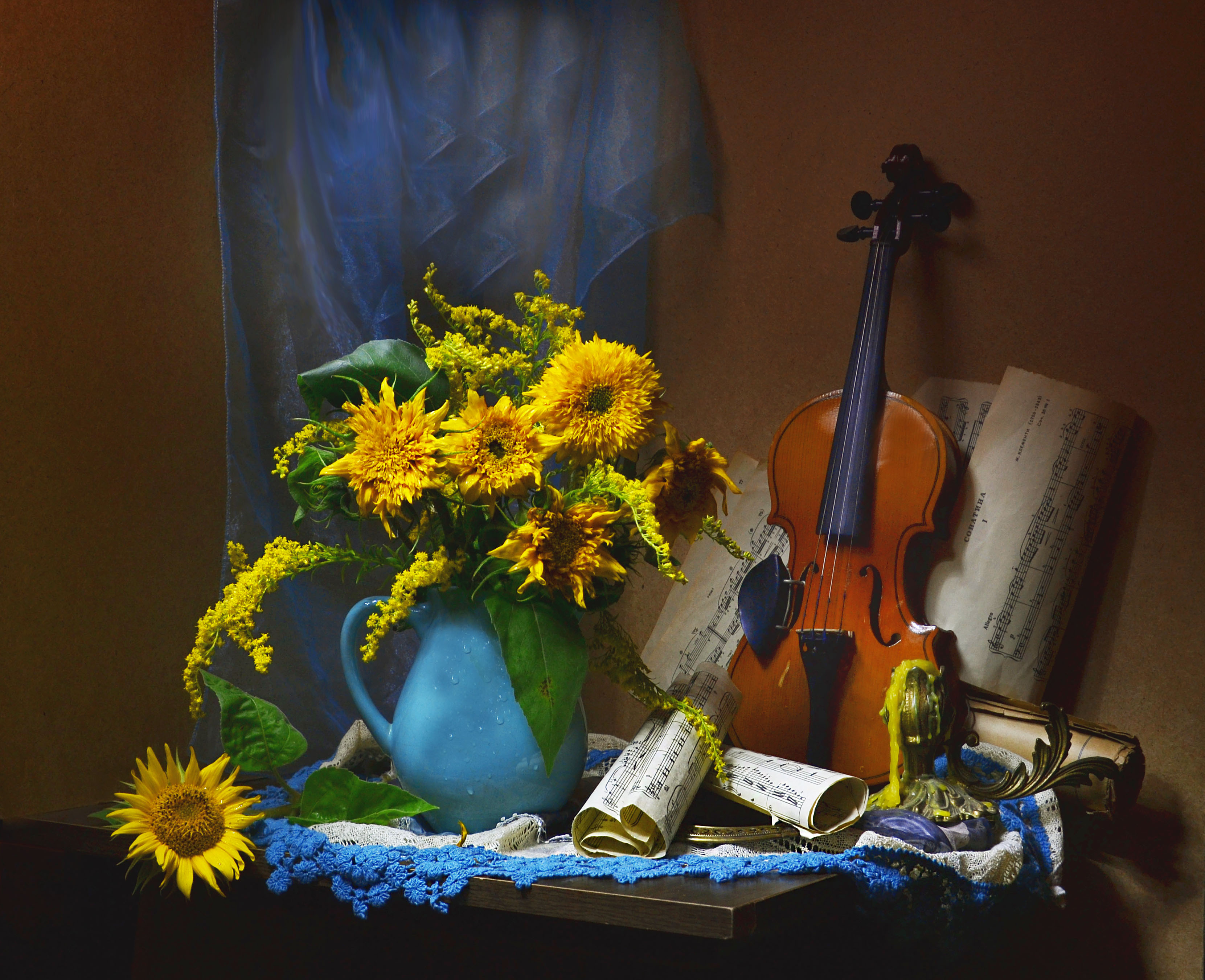 Wallpapers violin picture bouquet on the desktop