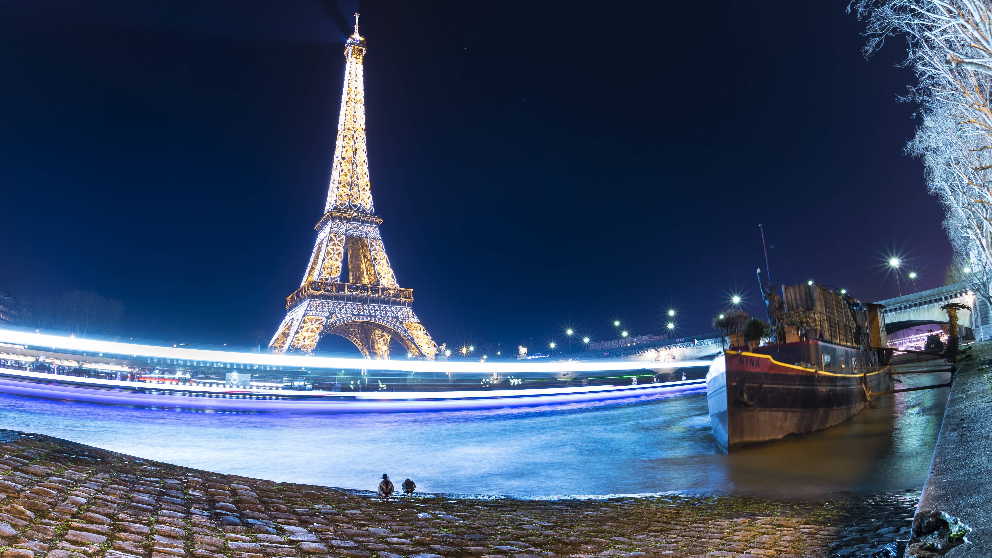 桌面上的壁纸法国 晚上 河流