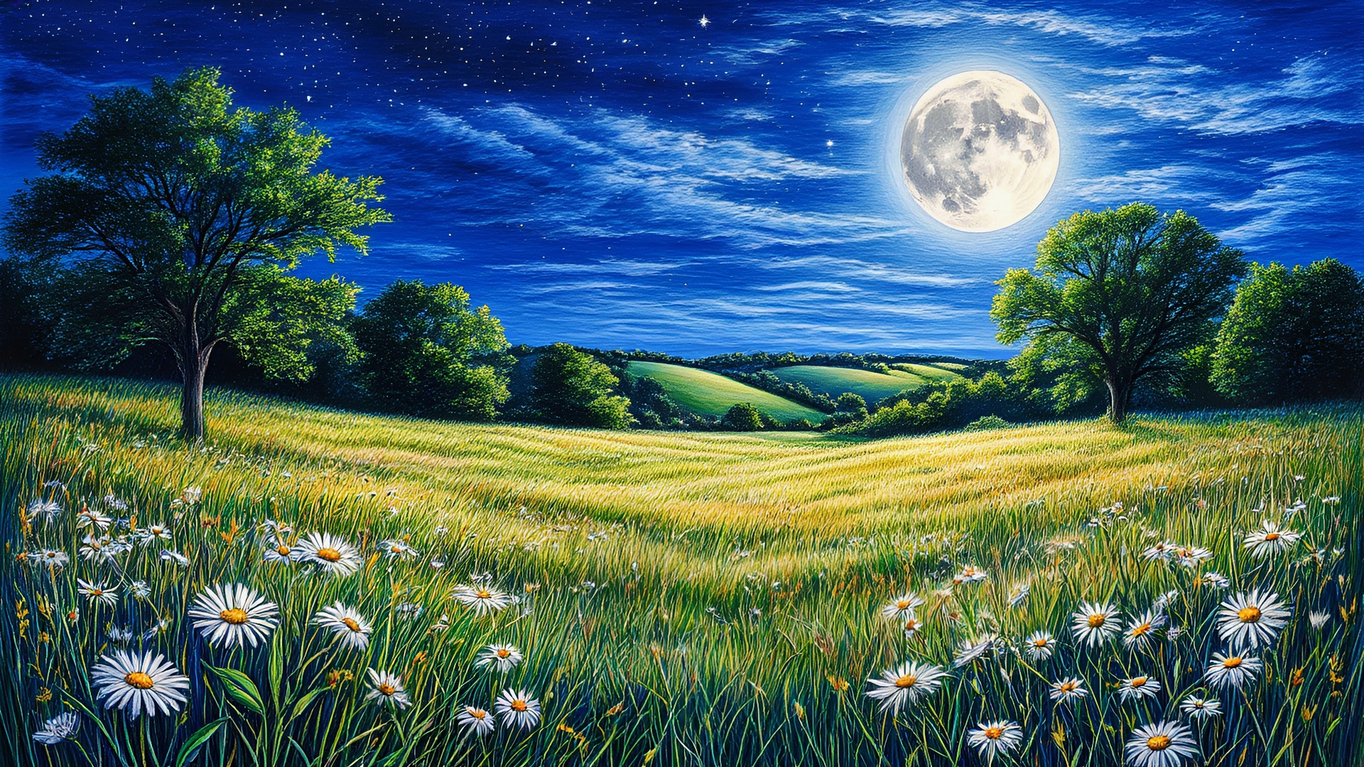 Бесплатное фото Ночной пейзаж и белые цветы