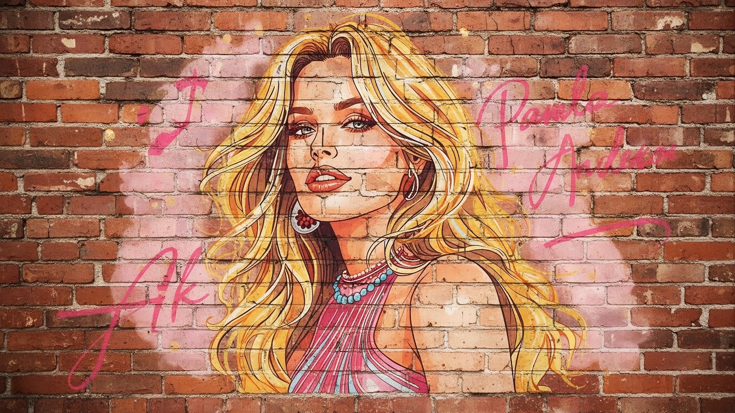 Free photo Pop art portrait on a brick wall