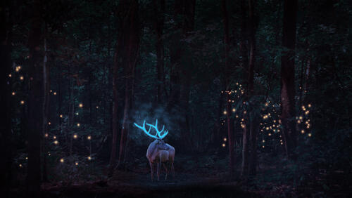 Бесплатное фото Фантастический олень со светящимися рогами