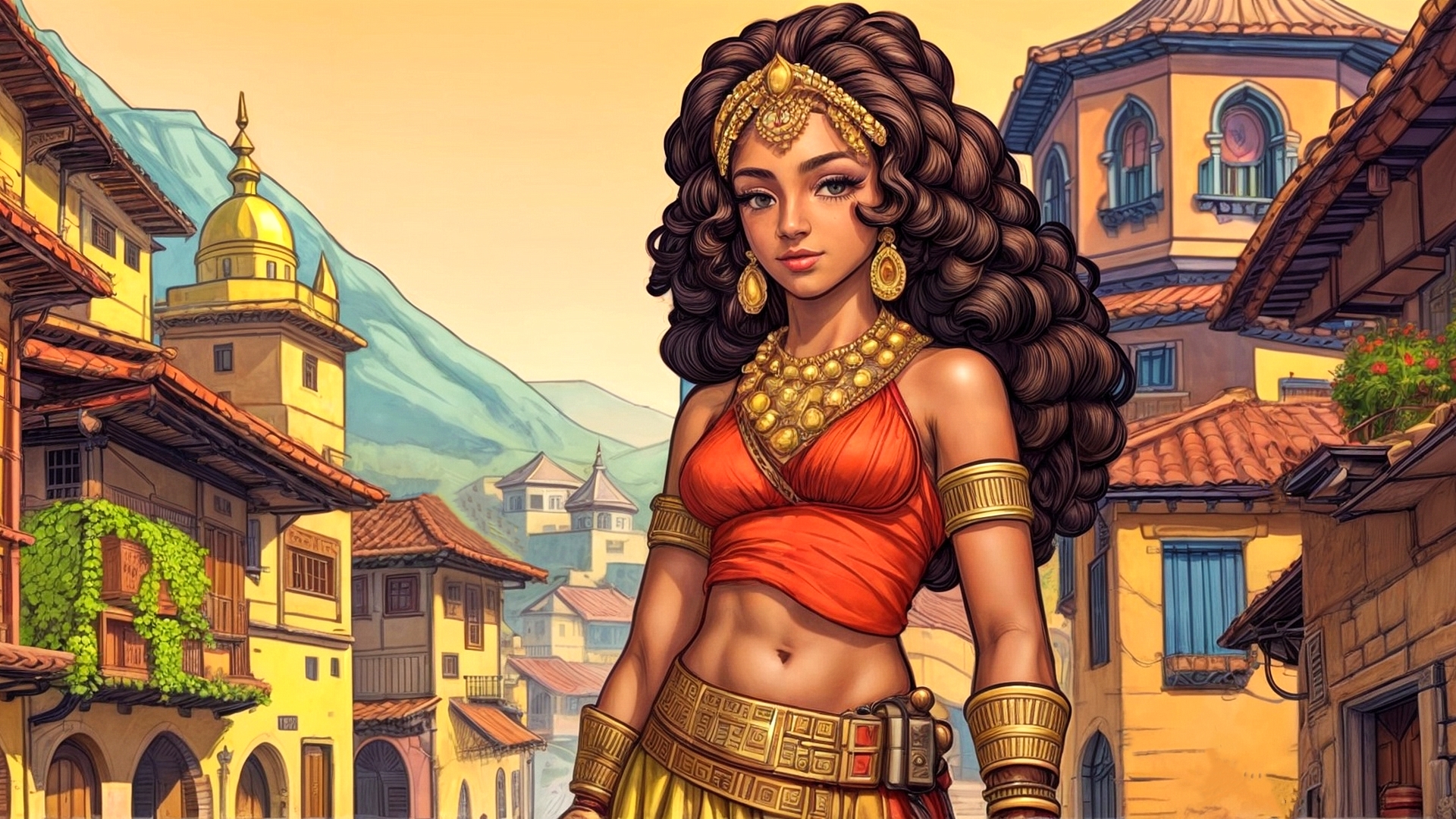 Бесплатное фото Красивая девушка шатенка на улице старого города