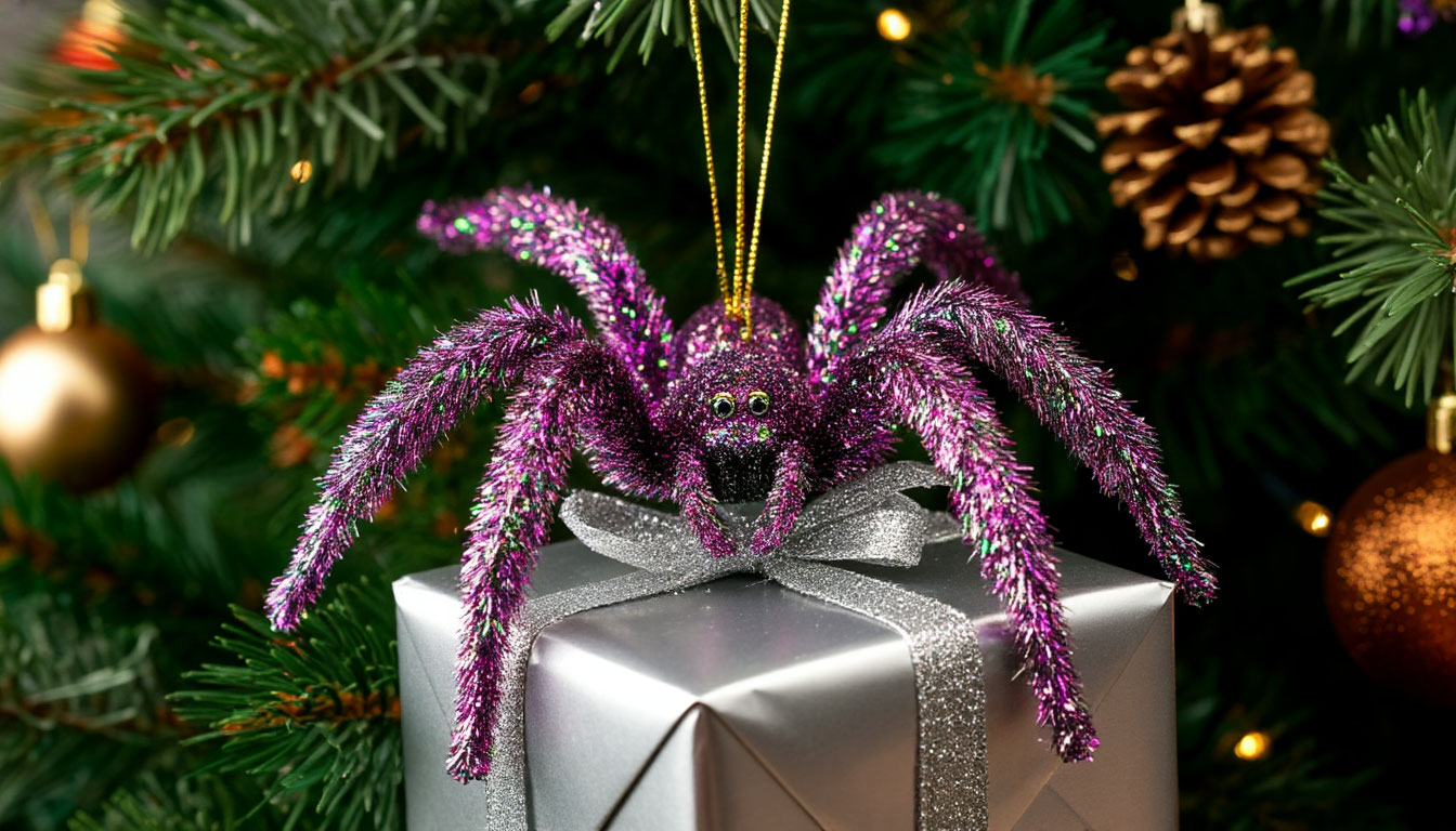 Бесплатная открытка Паук дарит всем подарок.