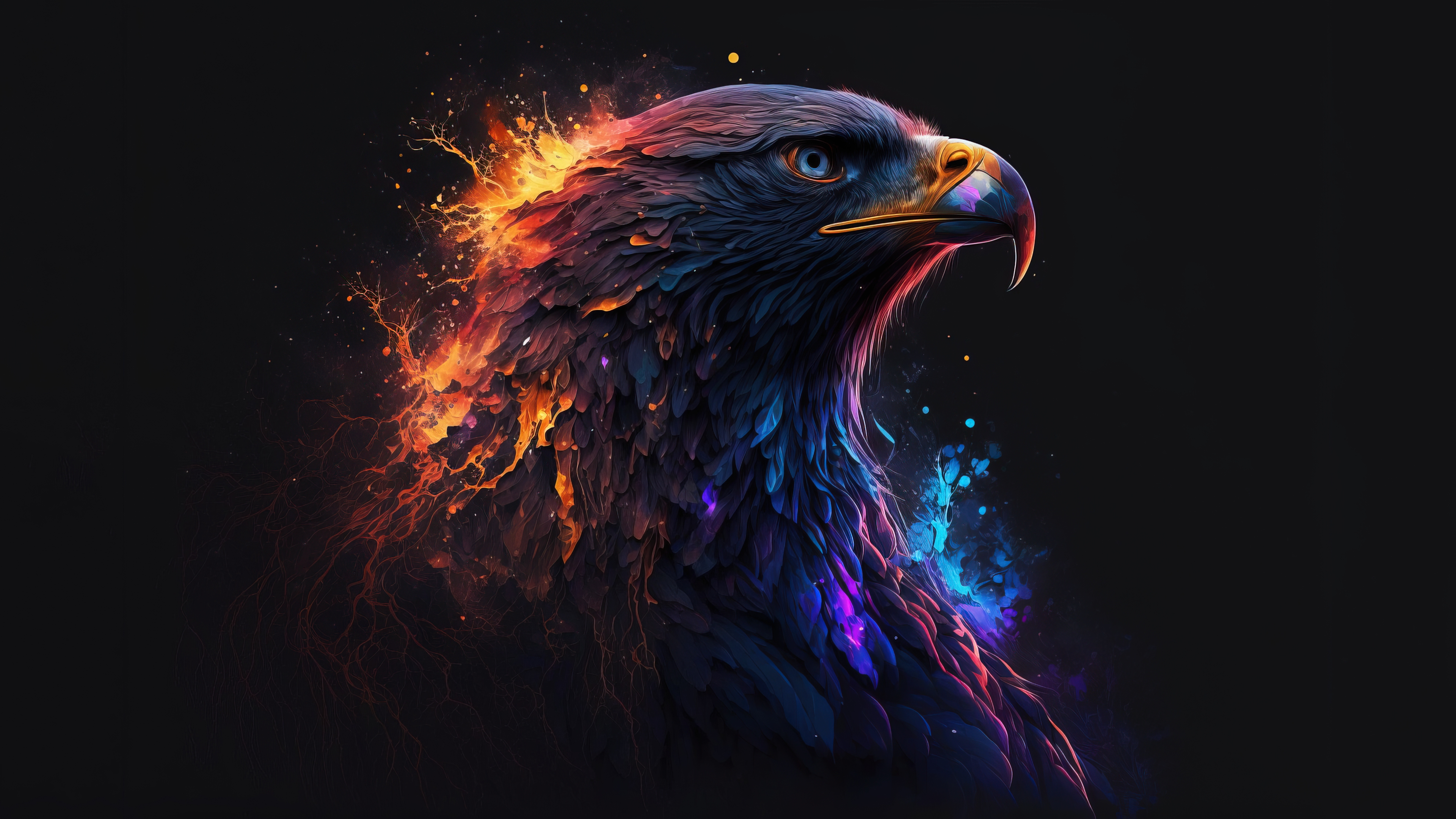 Free photo A beautiful fire eagle on a black background