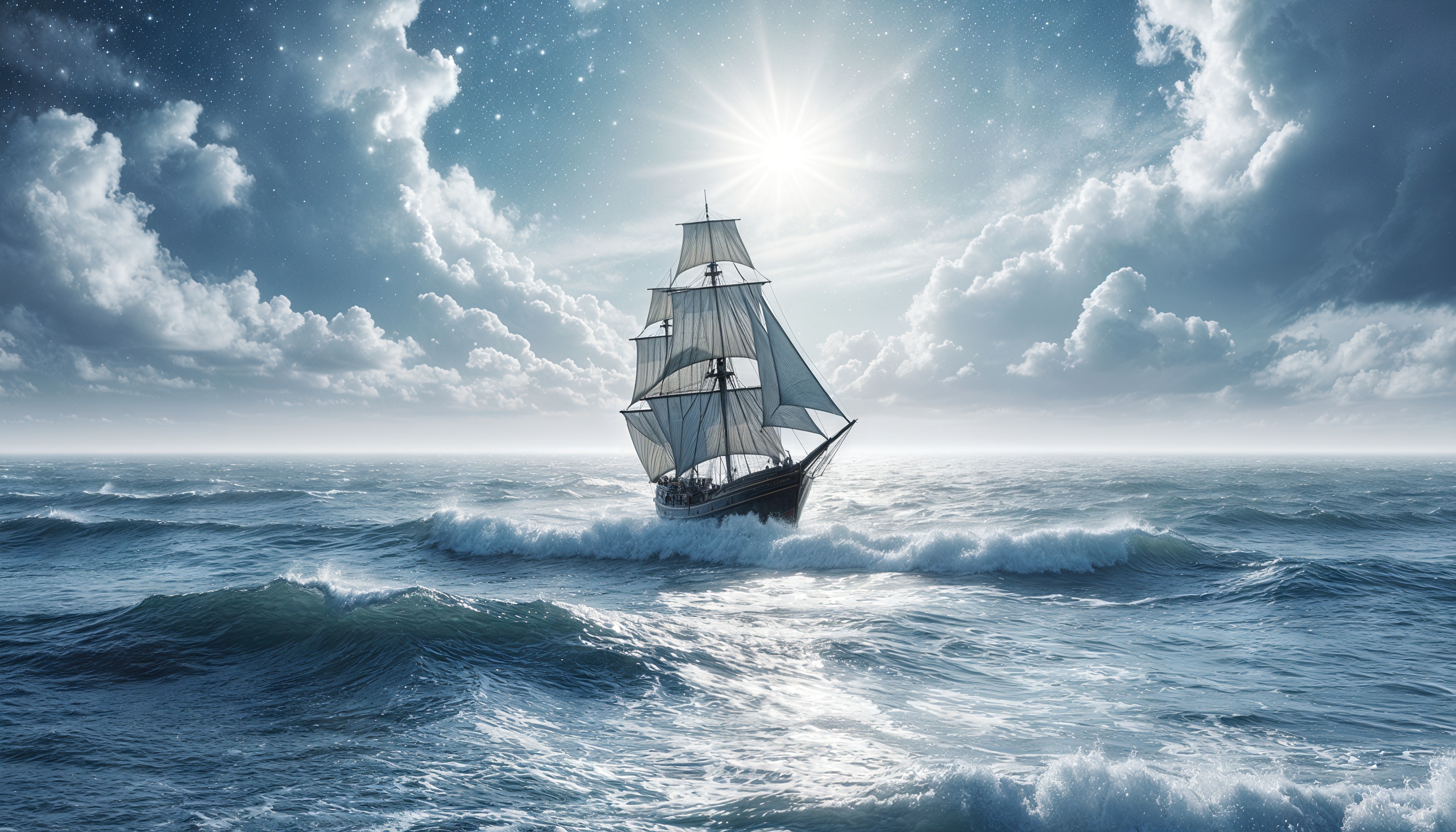 Бесплатное фото Парусник на море под ясным небом.