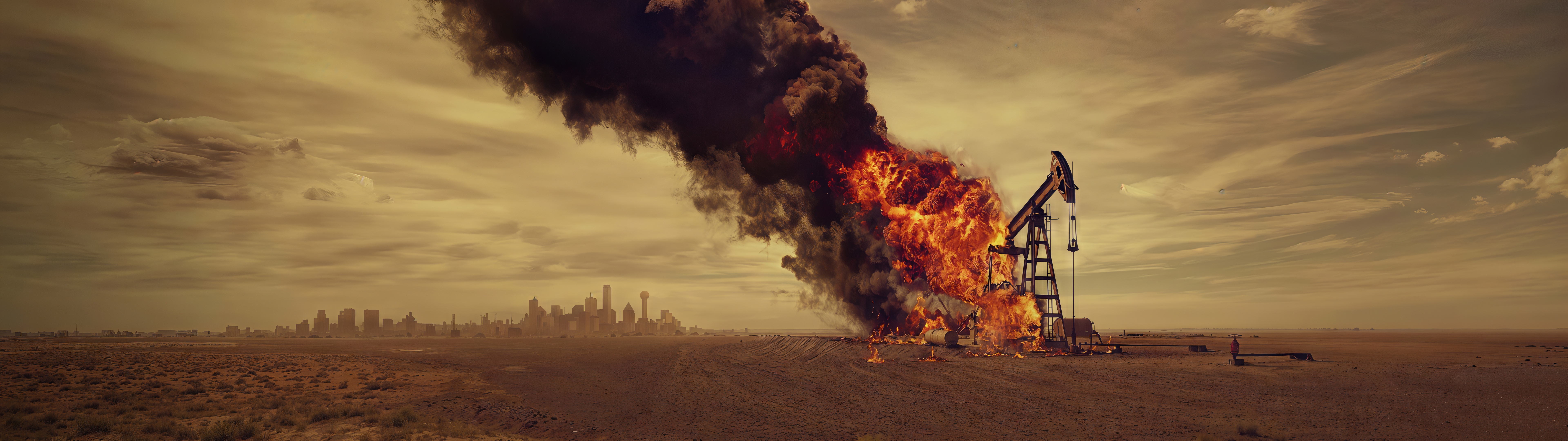 Бесплатное фото Нефтяная скважина в огне: последствия ракетной атаки.