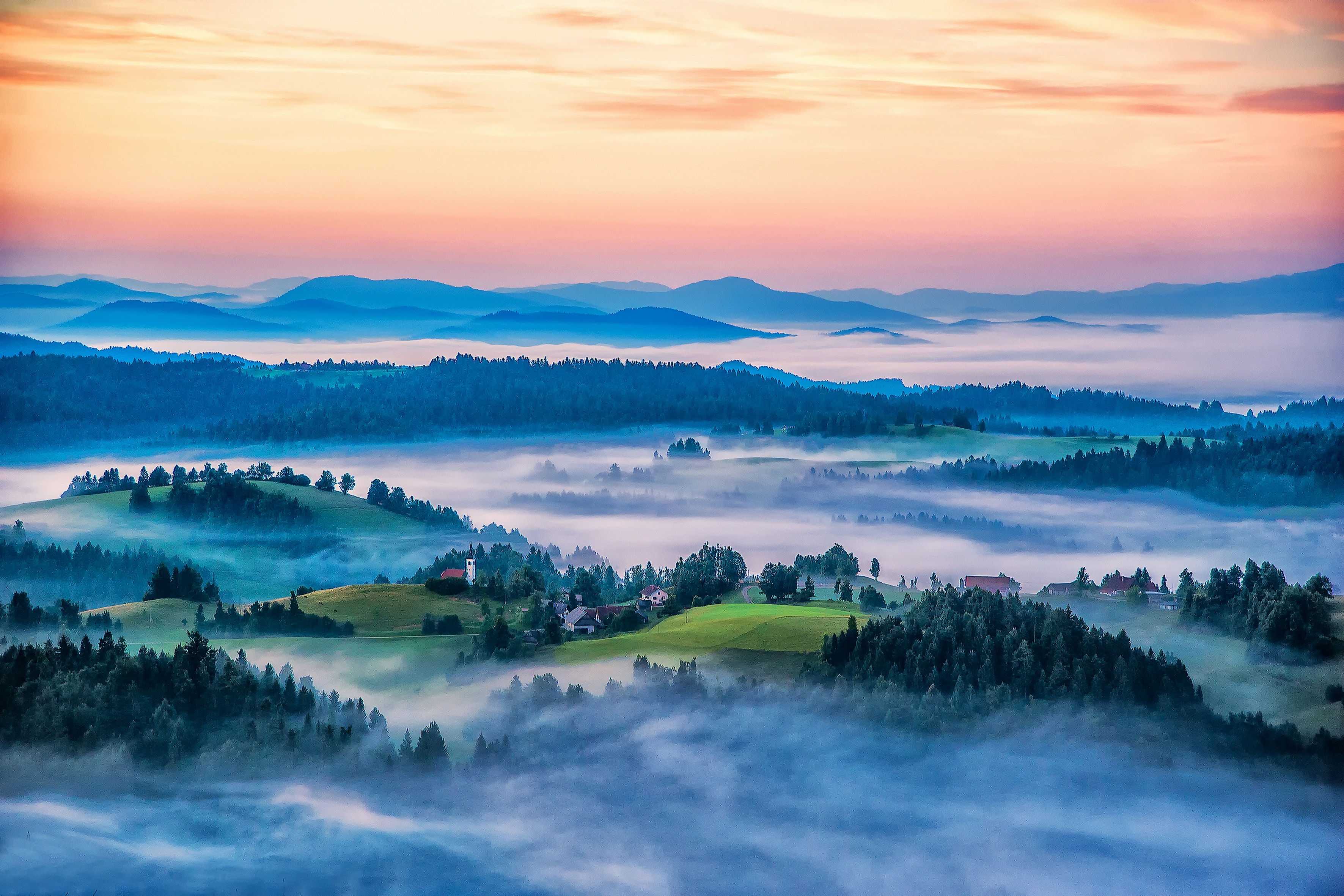 Wallpapers St Thomas Church Slovenia sunset on the desktop