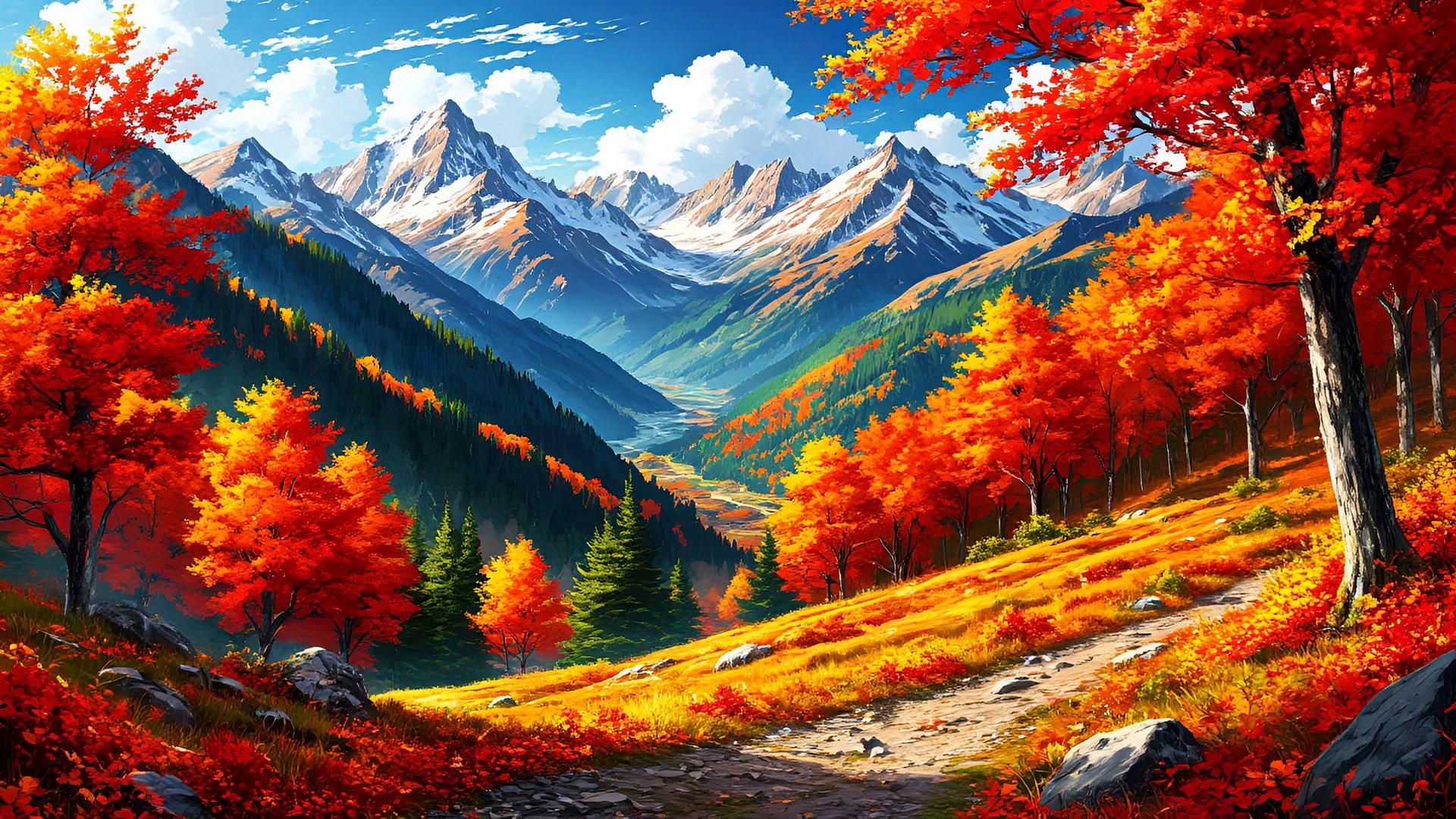 Бесплатное фото Красивый осенний пейзаж и горы