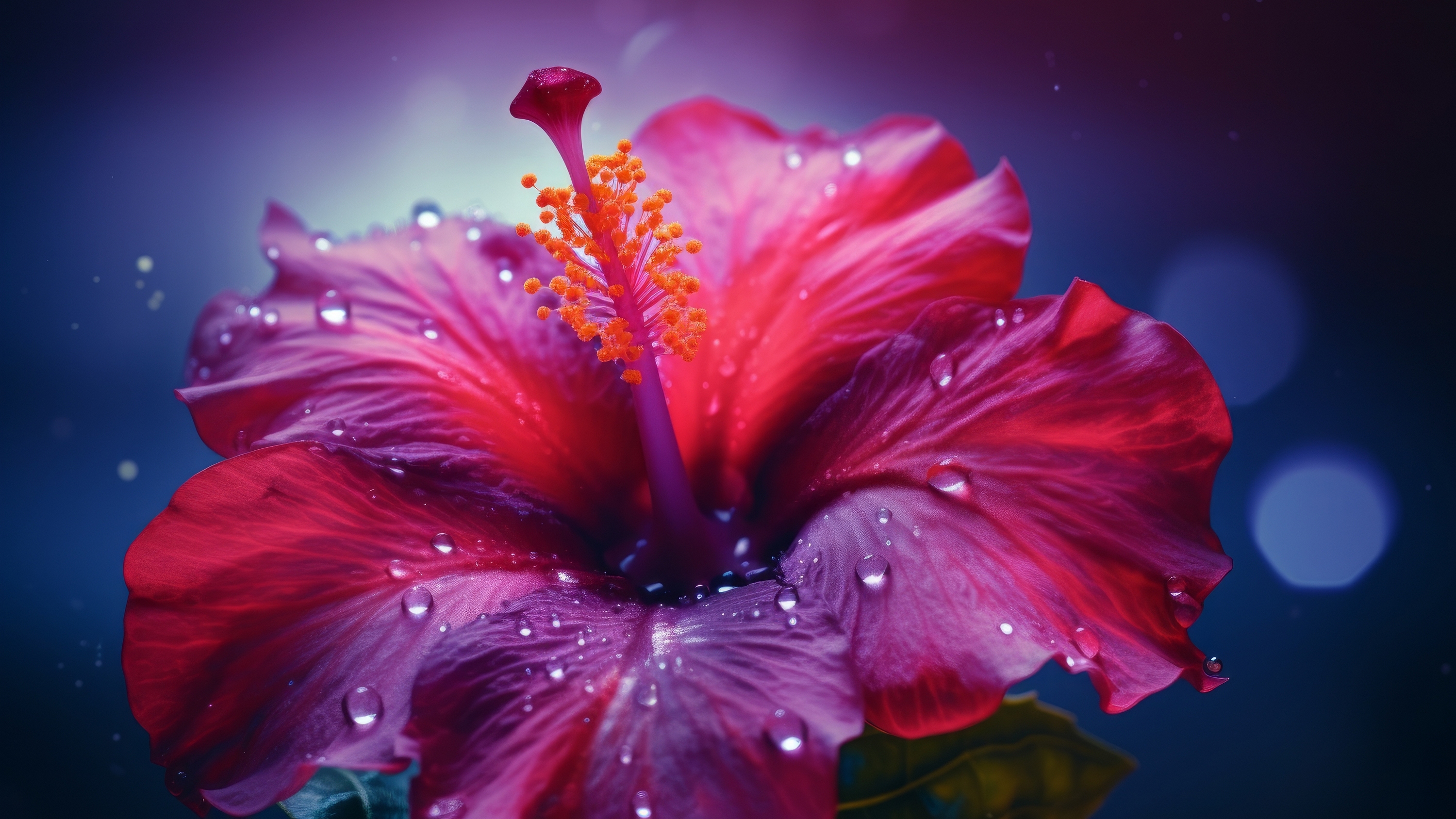 花瓣上有雨滴的美丽红花