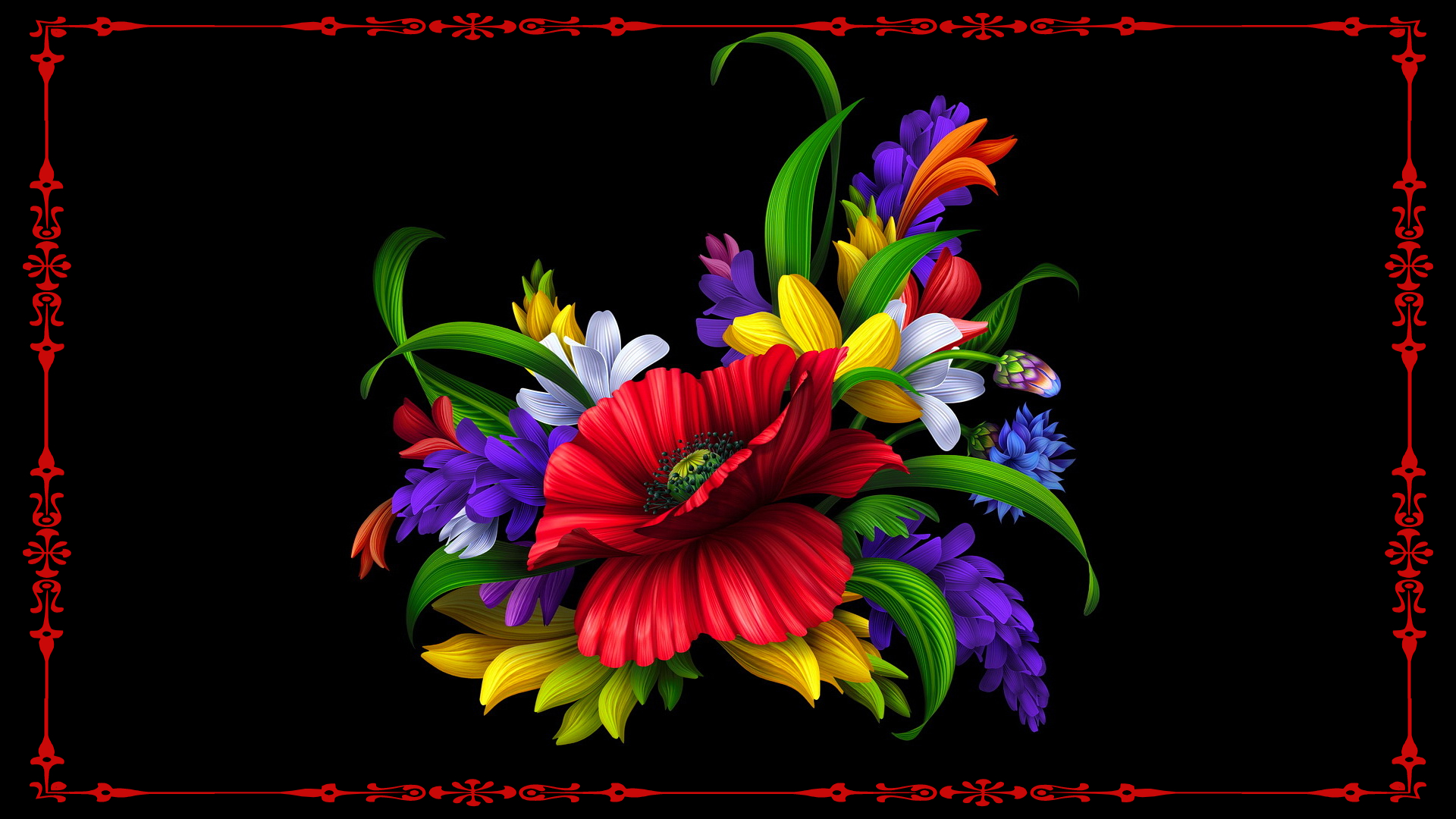 免费照片黑背景框架上的花