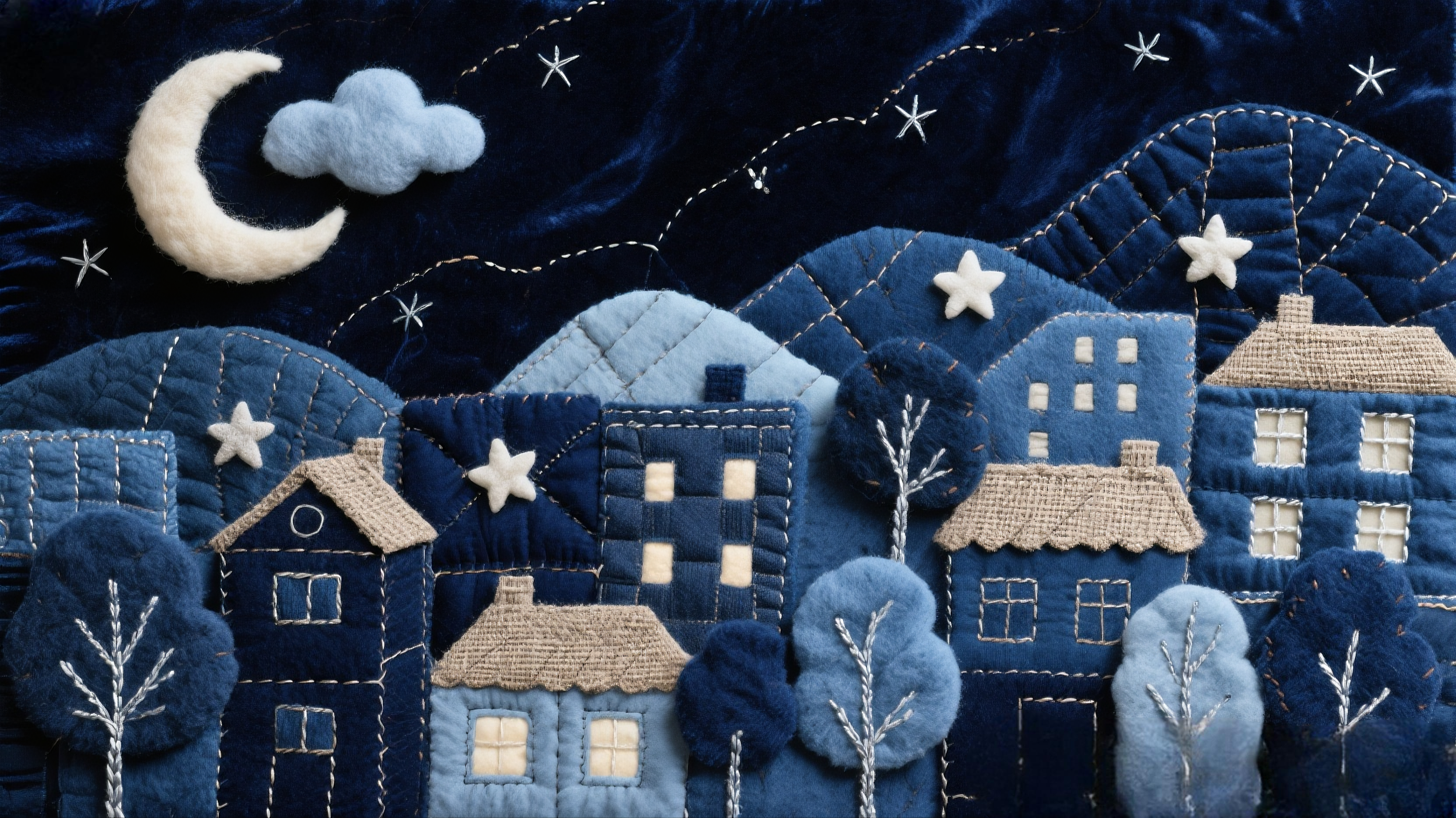 Бесплатное фото Голубая ночь со звездами и деревьями у луны и звезд