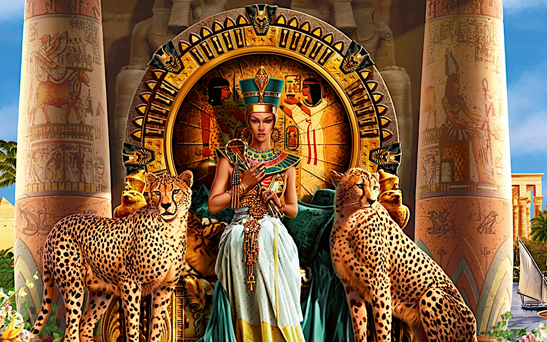 免费照片豹子王座上的埃及艳后