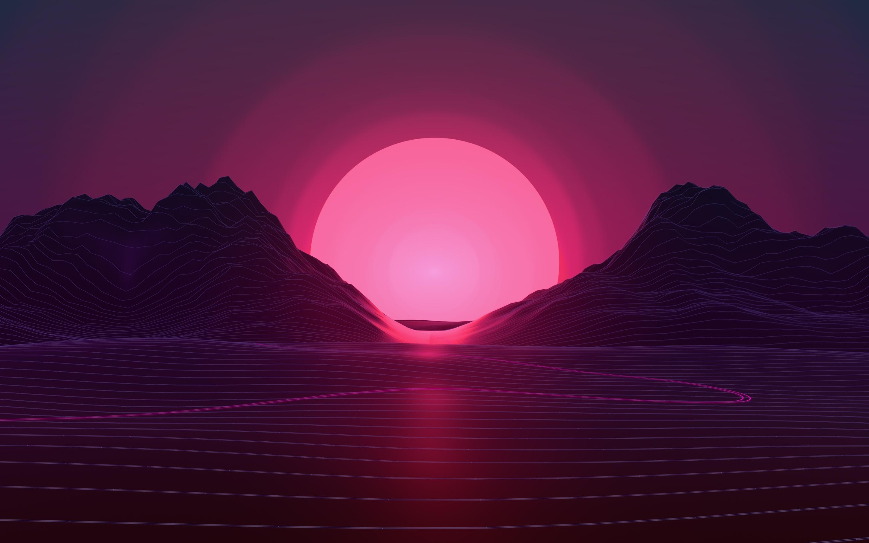 桌面上的壁纸山区 数字艺术 neon sunset