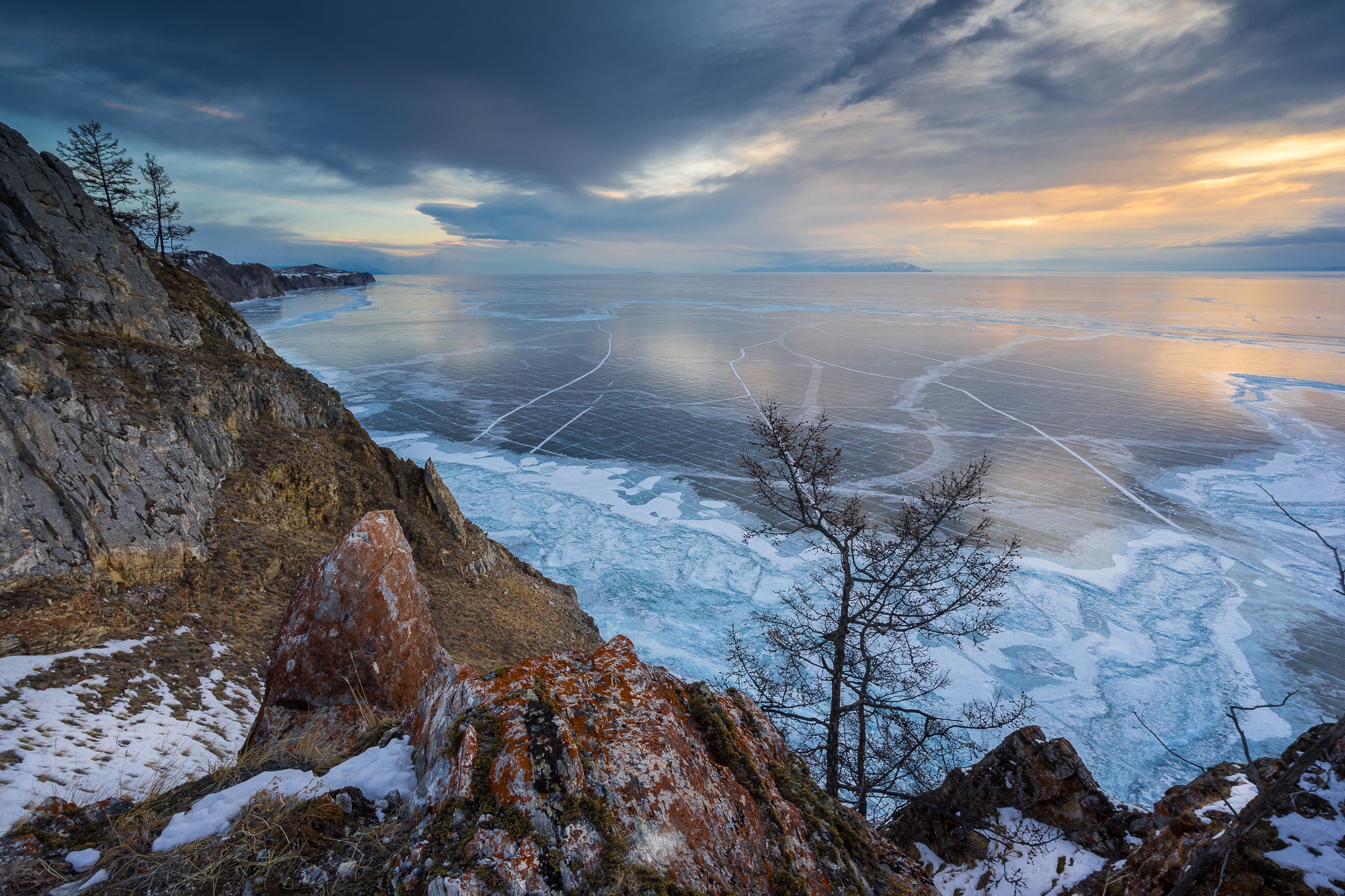 Обои Lake Baikal Russia закат на рабочий стол