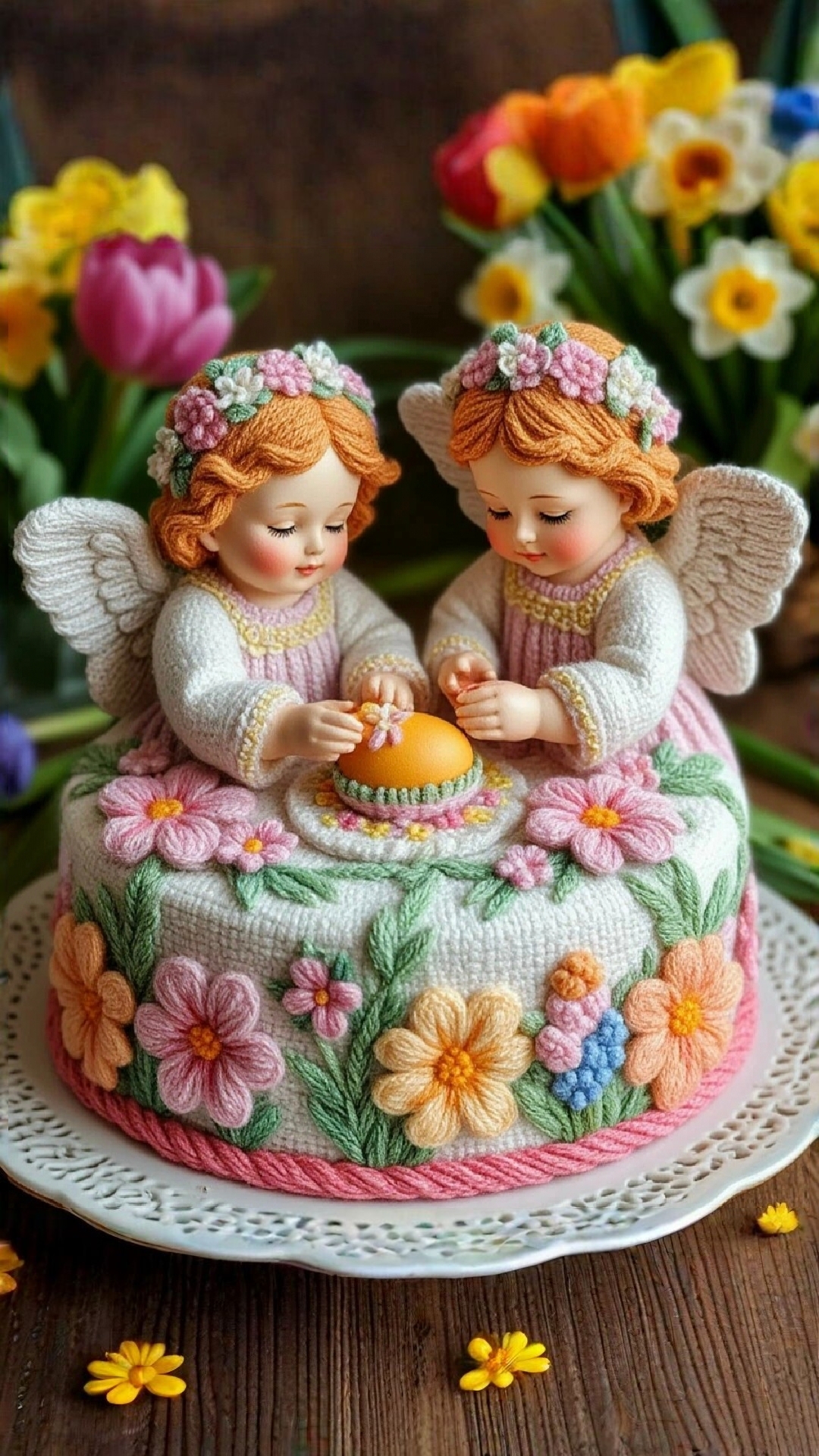 Free photo Angels decorate the Easter cake
