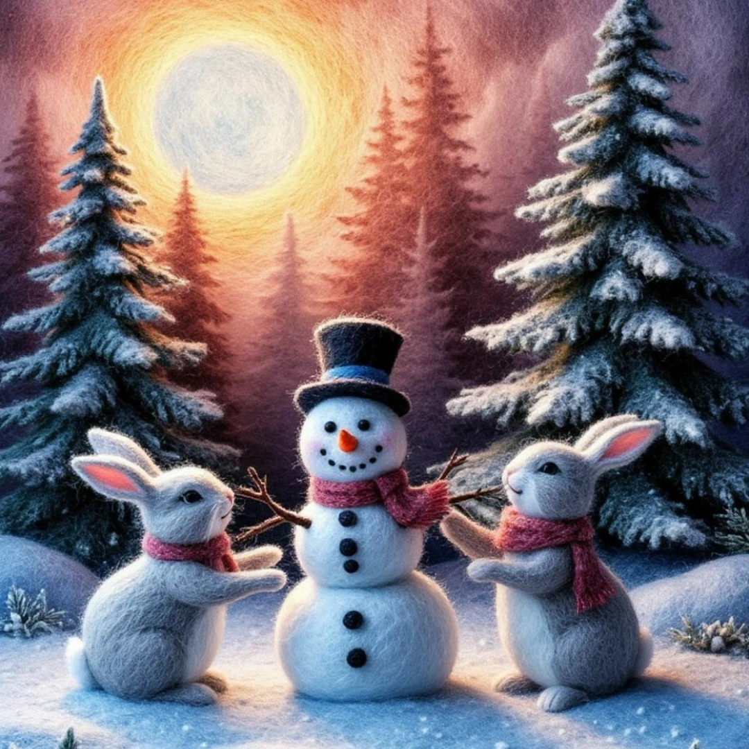 Hares and a snowman