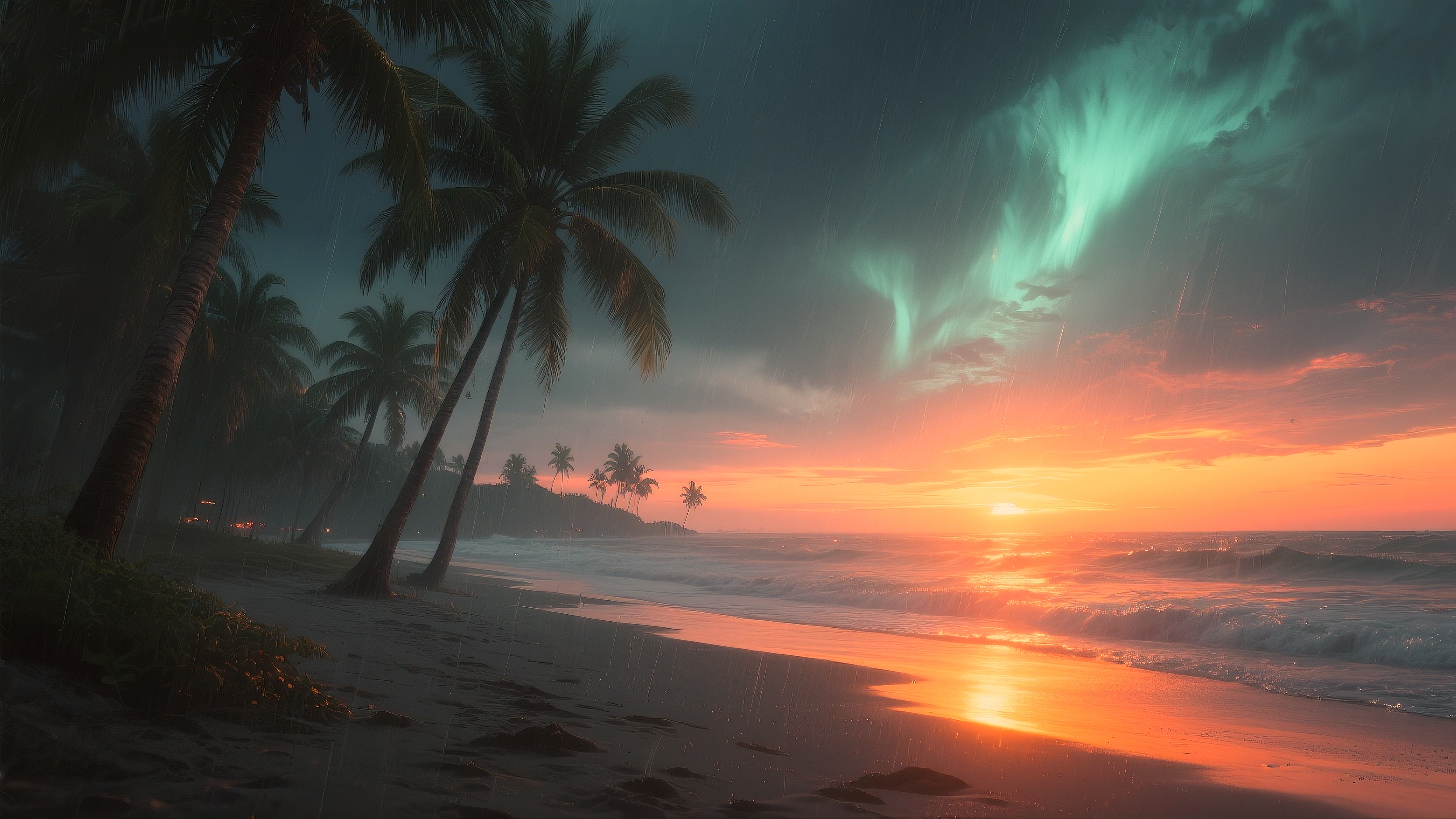 Остров с деревьями, песком и солнцем