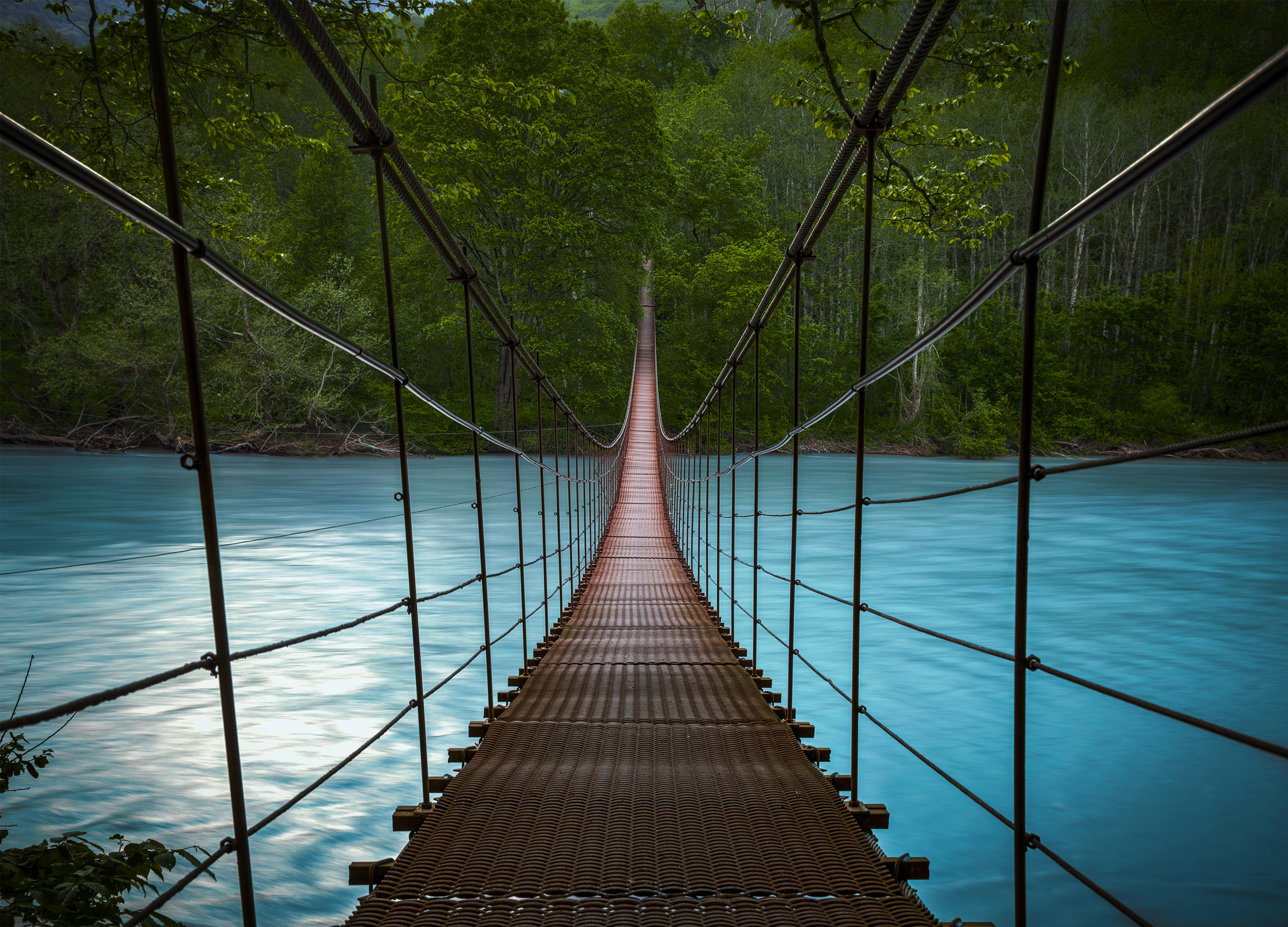 Free photo Suspension bridge over the river