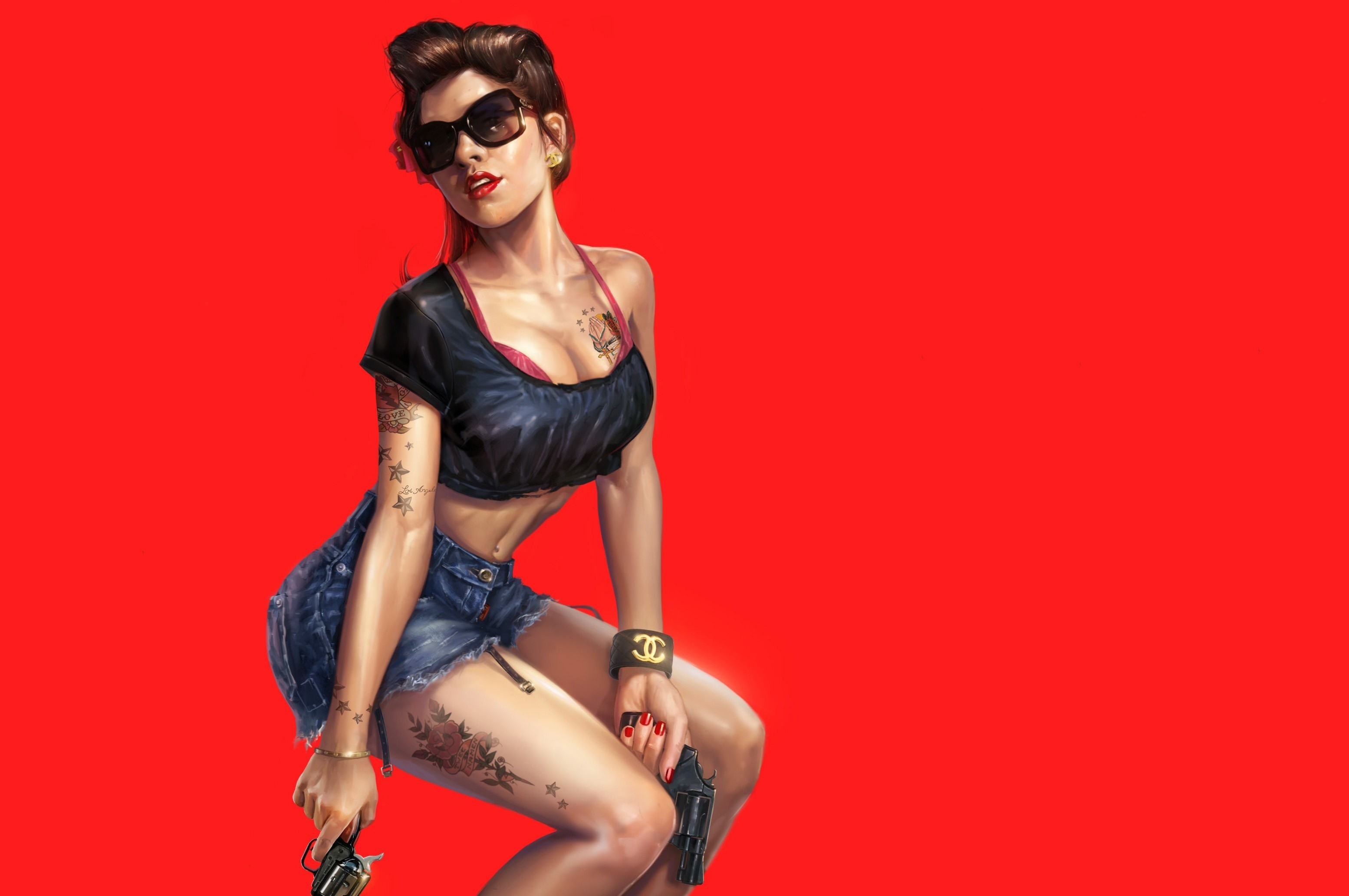 Обои пистолет женщина модель на рабочий стол