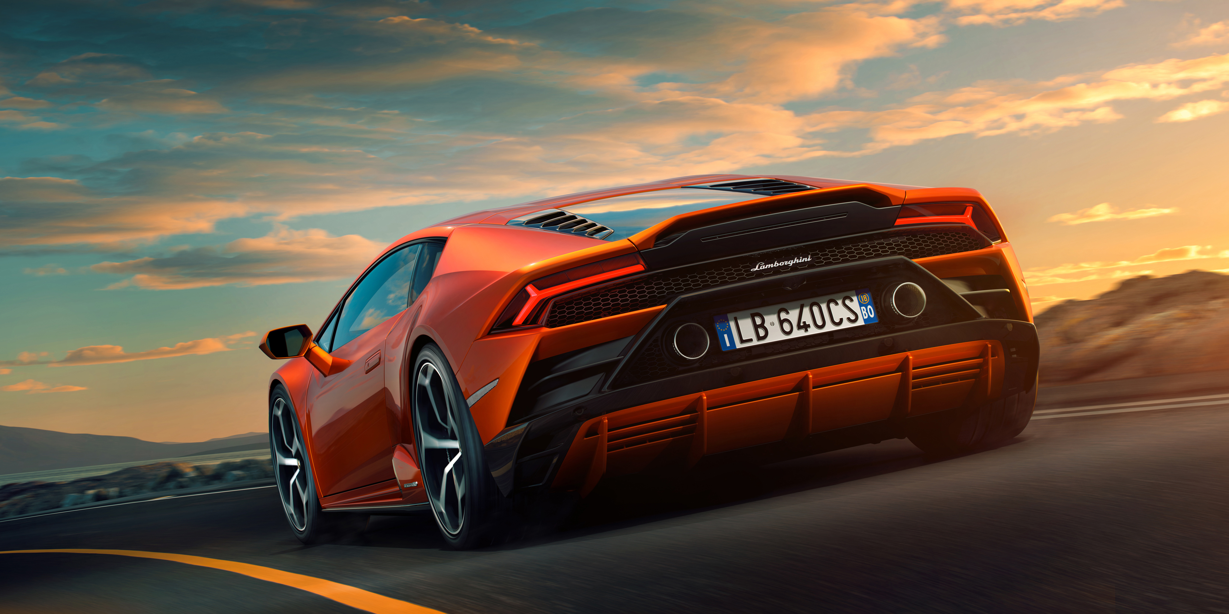 Wallpapers Lamborghini Huracan Evo view from behind Lamborghini on the desktop