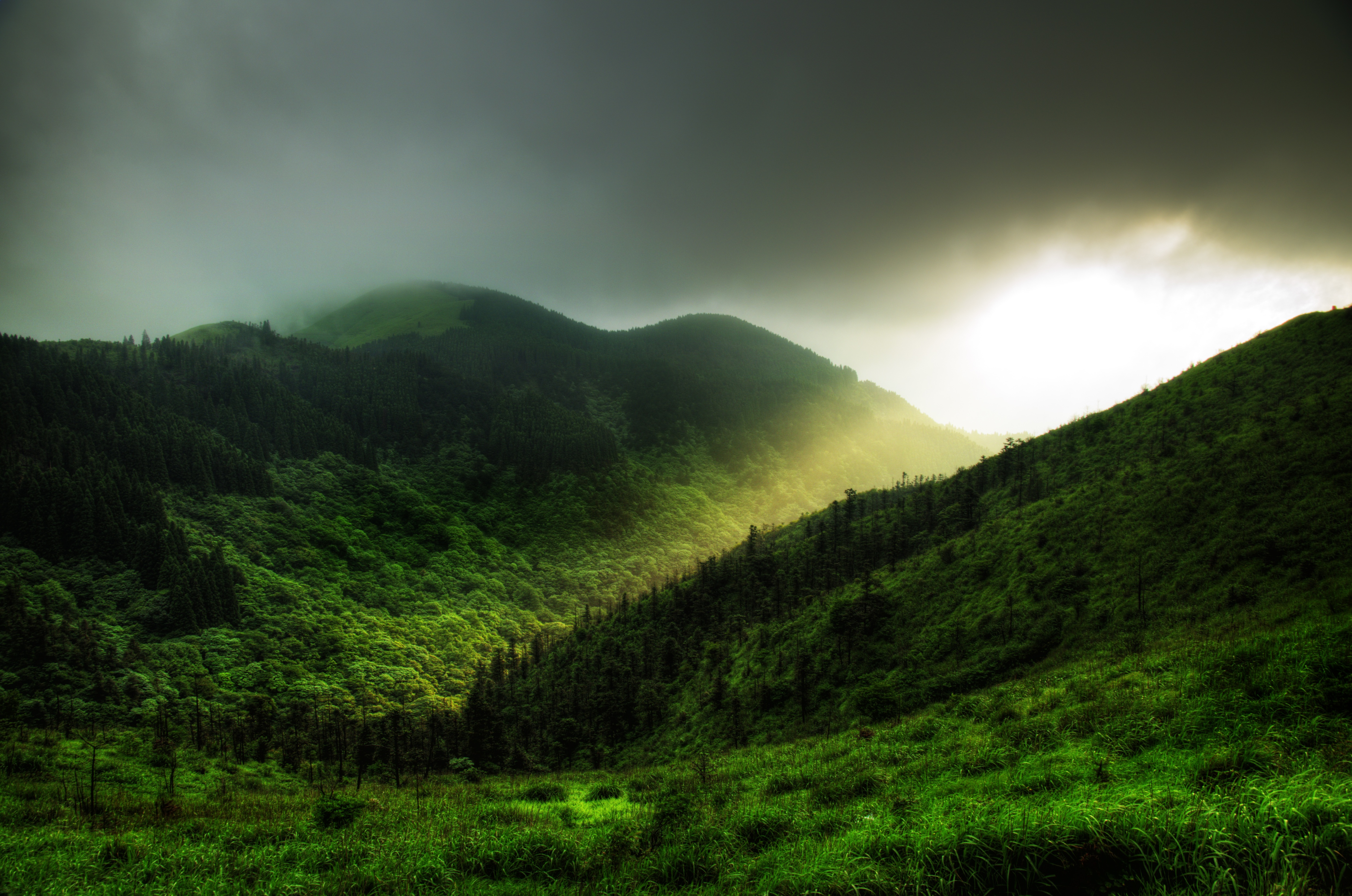 桌面上的壁纸山脉 草地 山谷