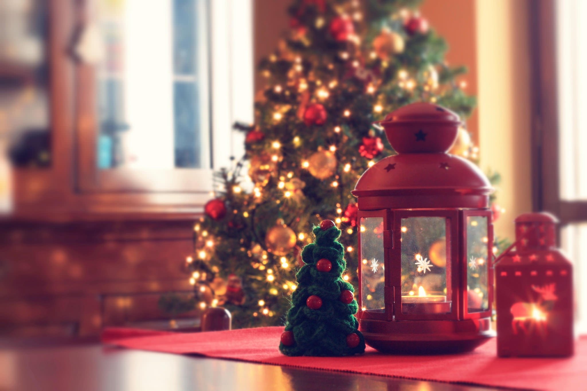 Wallpapers christmas tree lantern home interior on the desktop