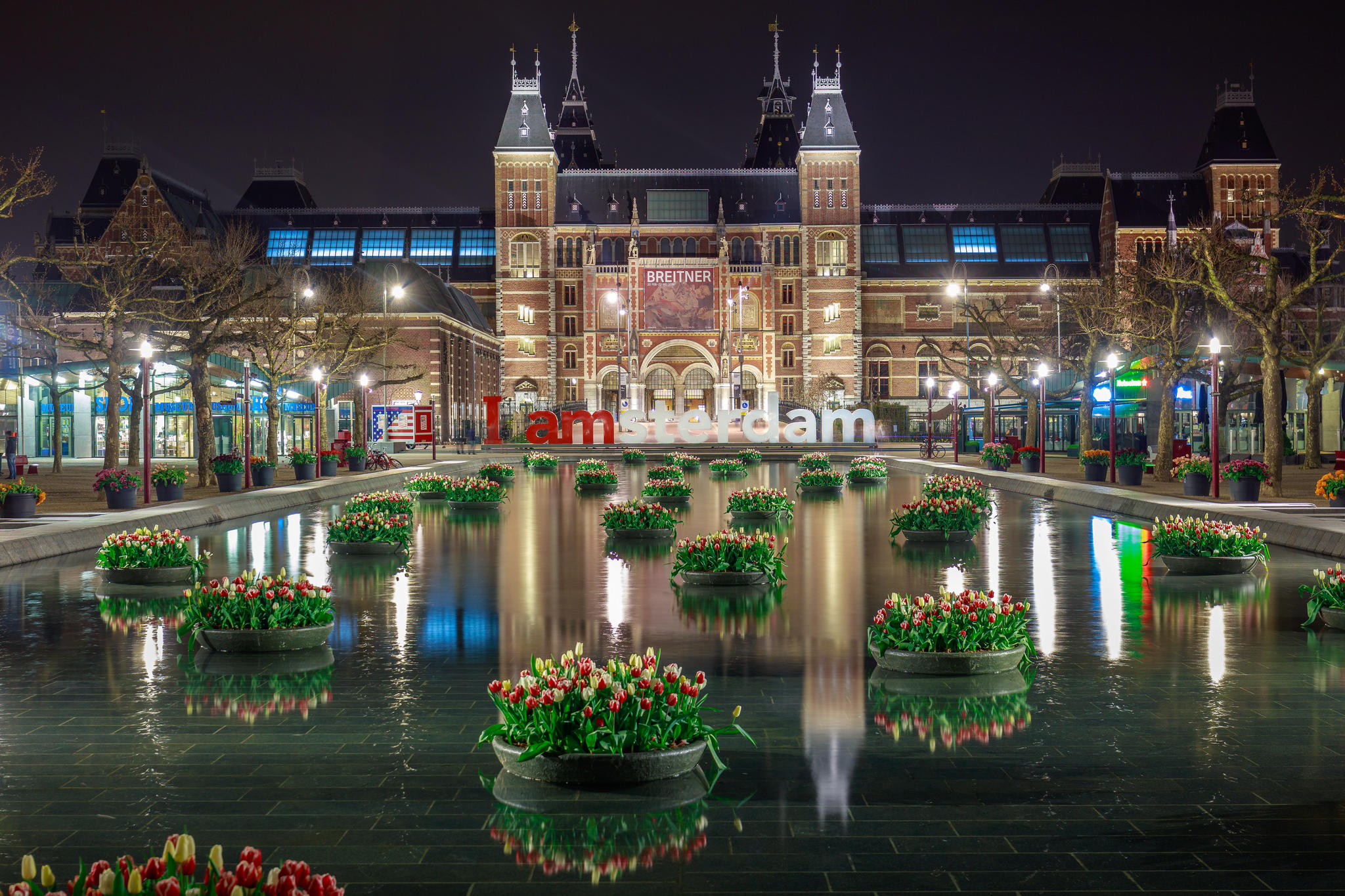 Обои Амстердам Голландия ночной город на рабочий стол