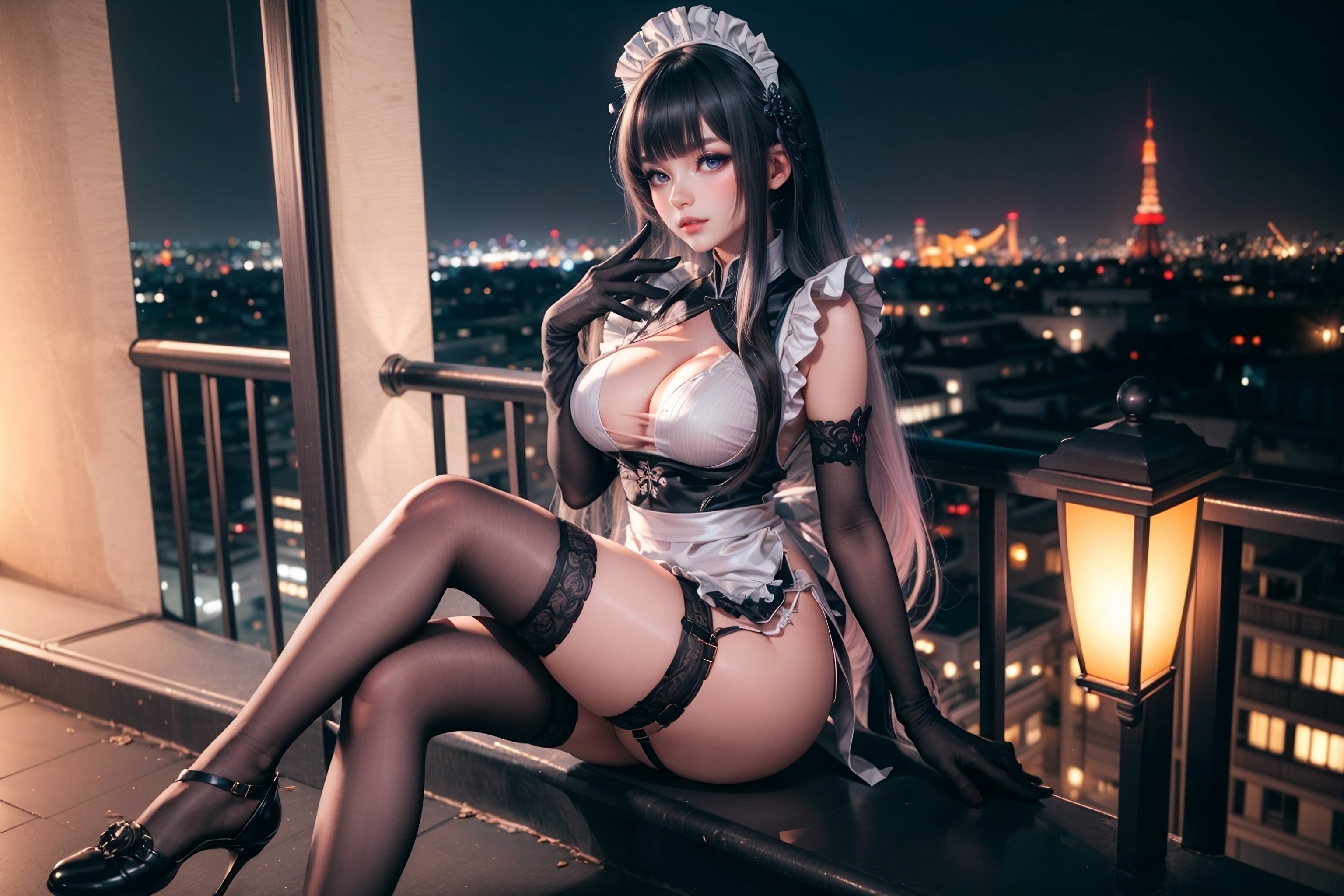 Anime girl in a maid`s uniform.