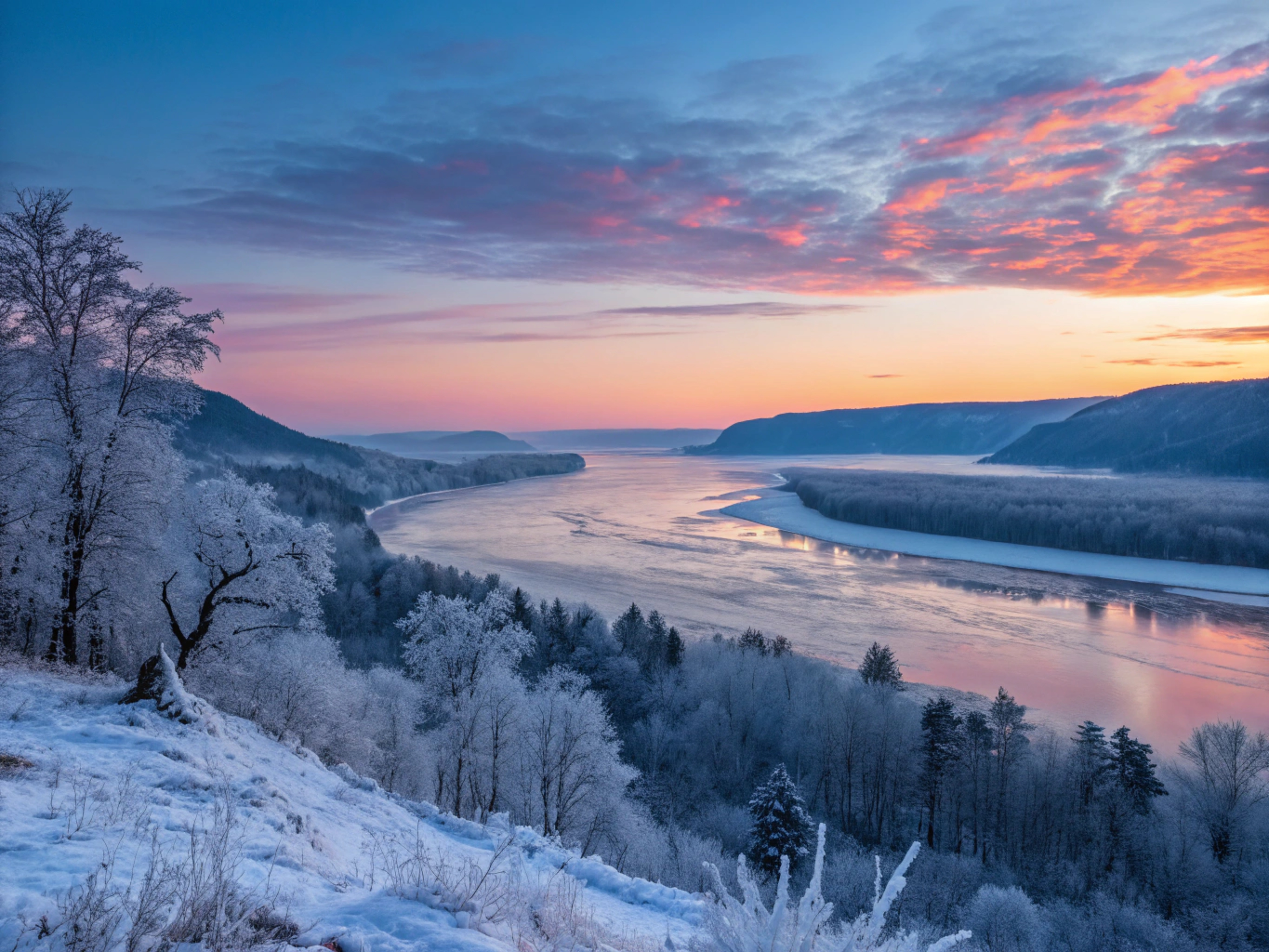 免费照片西伯利亚河流上的黎明