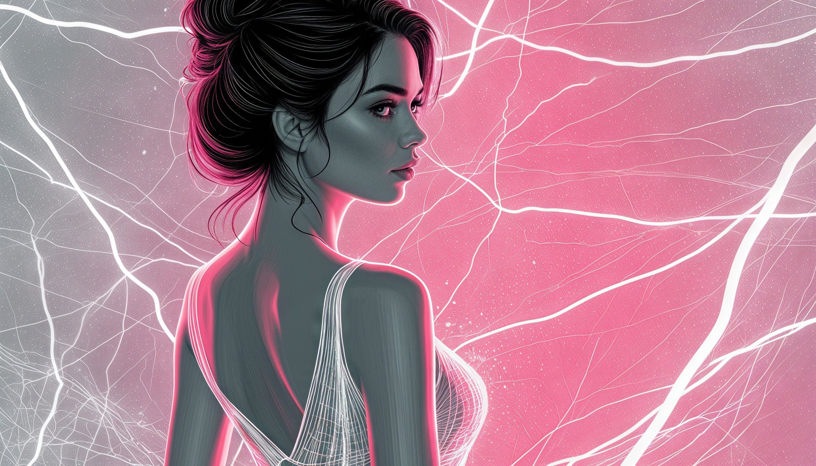 Бесплатное фото Художественный портрет женщины на фоне абстрактного рисунка.