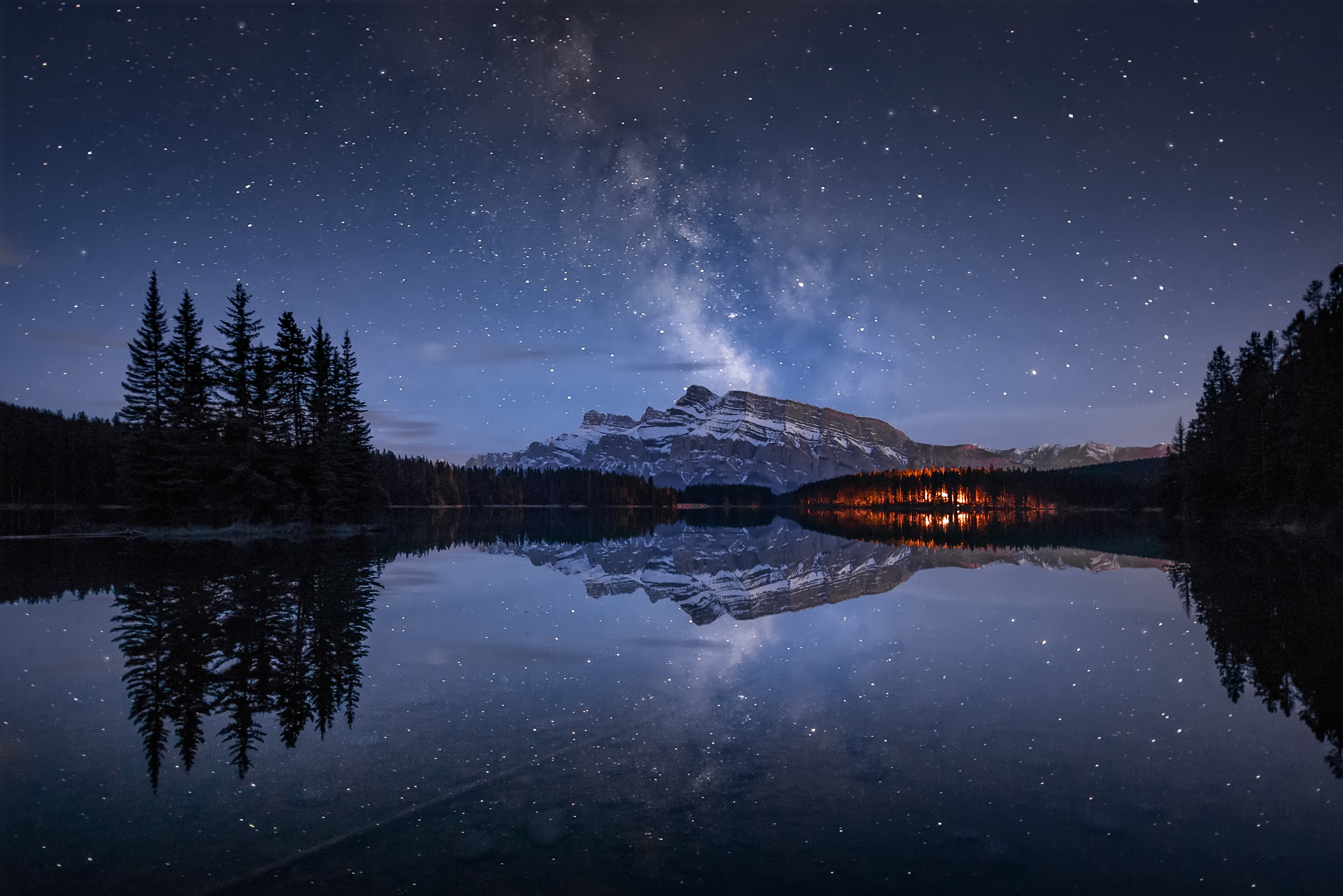 Wallpapers lake twilight silhouettes on the desktop