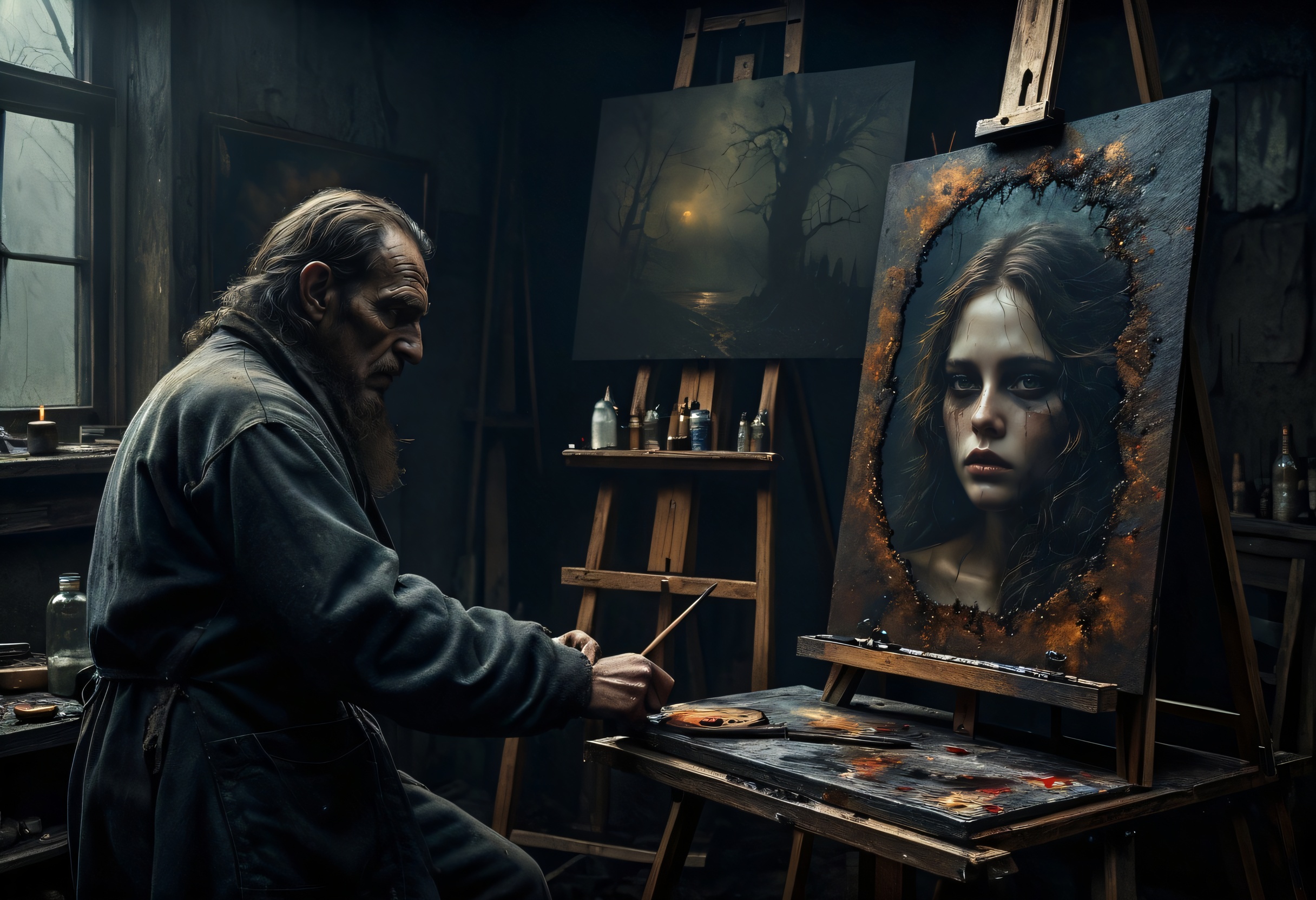 Бесплатное фото Художник и картина