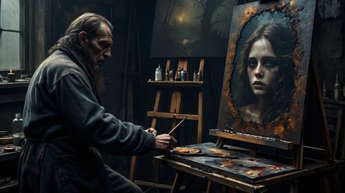 Бесплатное фото Художник и картина