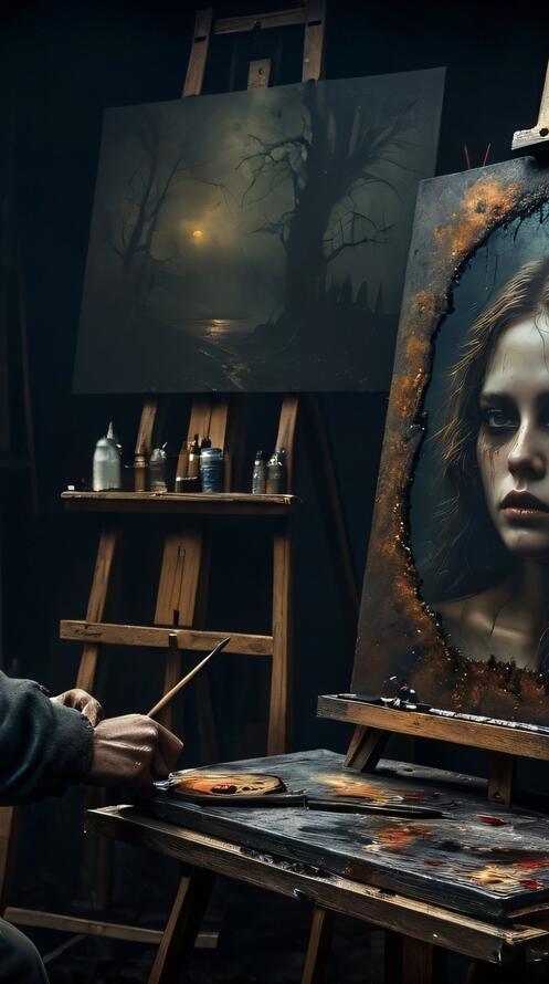 Бесплатное фото Художник и картина