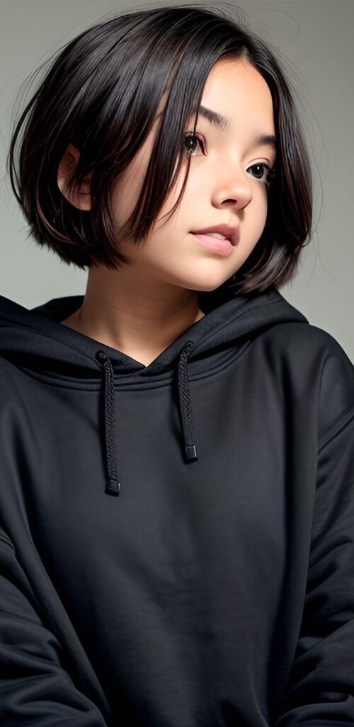 Бесплатное фото Красивая девушка, брюнетка, с короткими волосами, в черном худи, фото