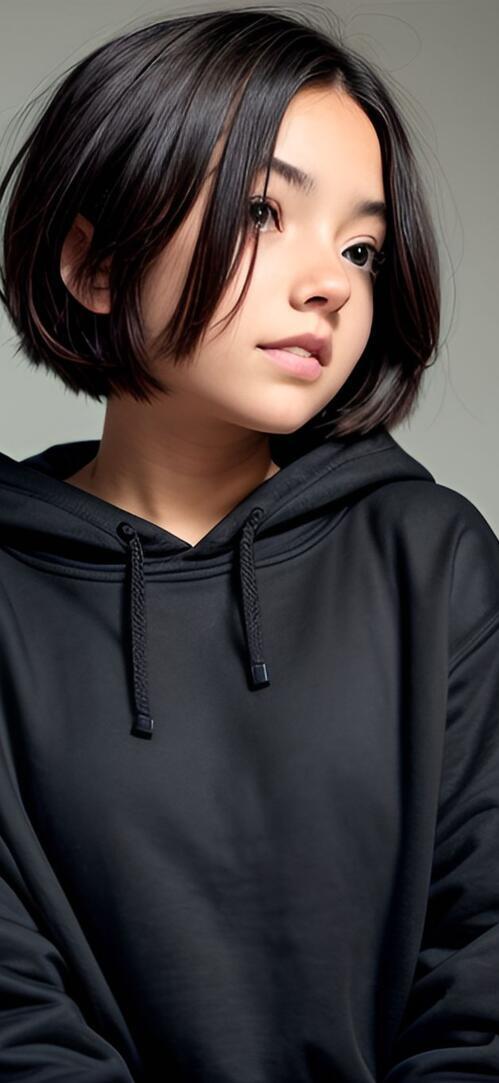 Бесплатное фото Красивая девушка, брюнетка, с короткими волосами, в черном худи, фото