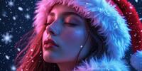 Зимняя мечта: девушка в новогодней шапке наслаждается снежным вечером.