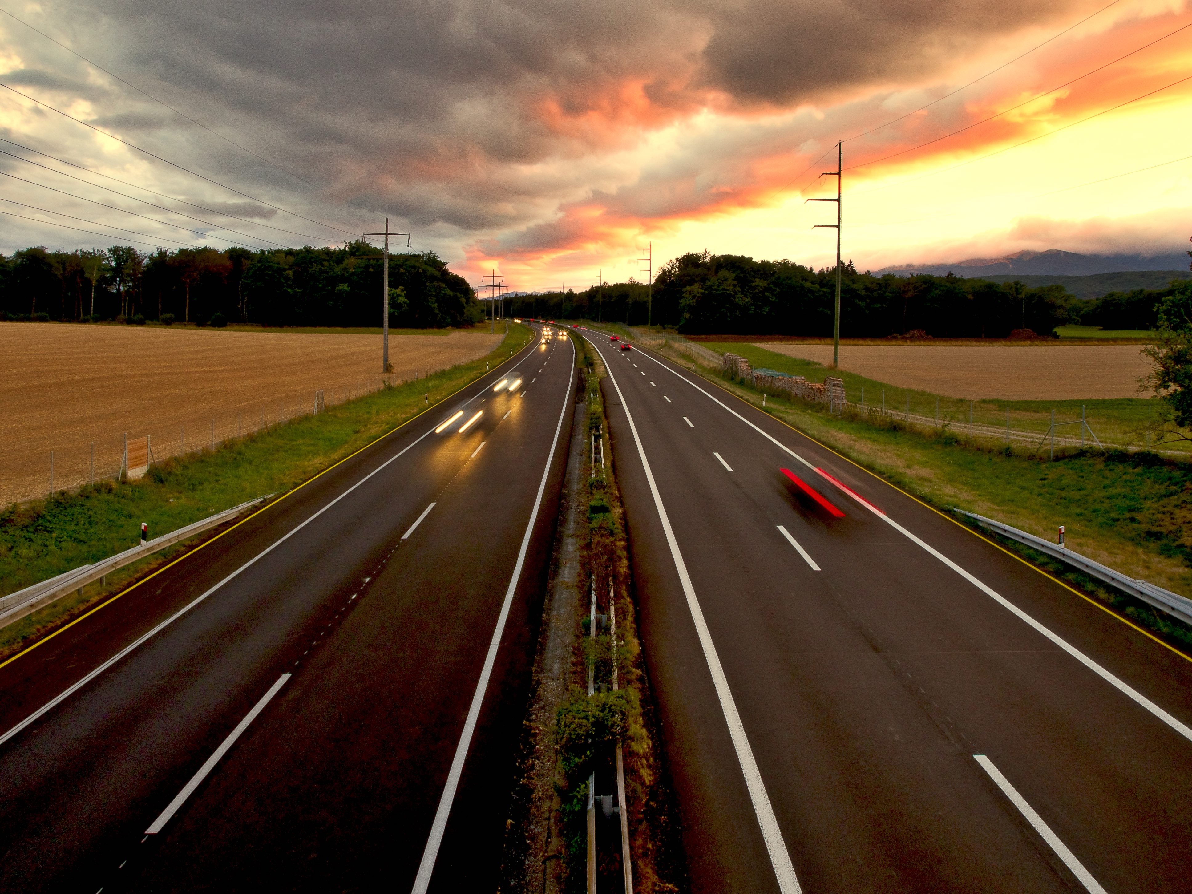 Free photo A country road at sunset