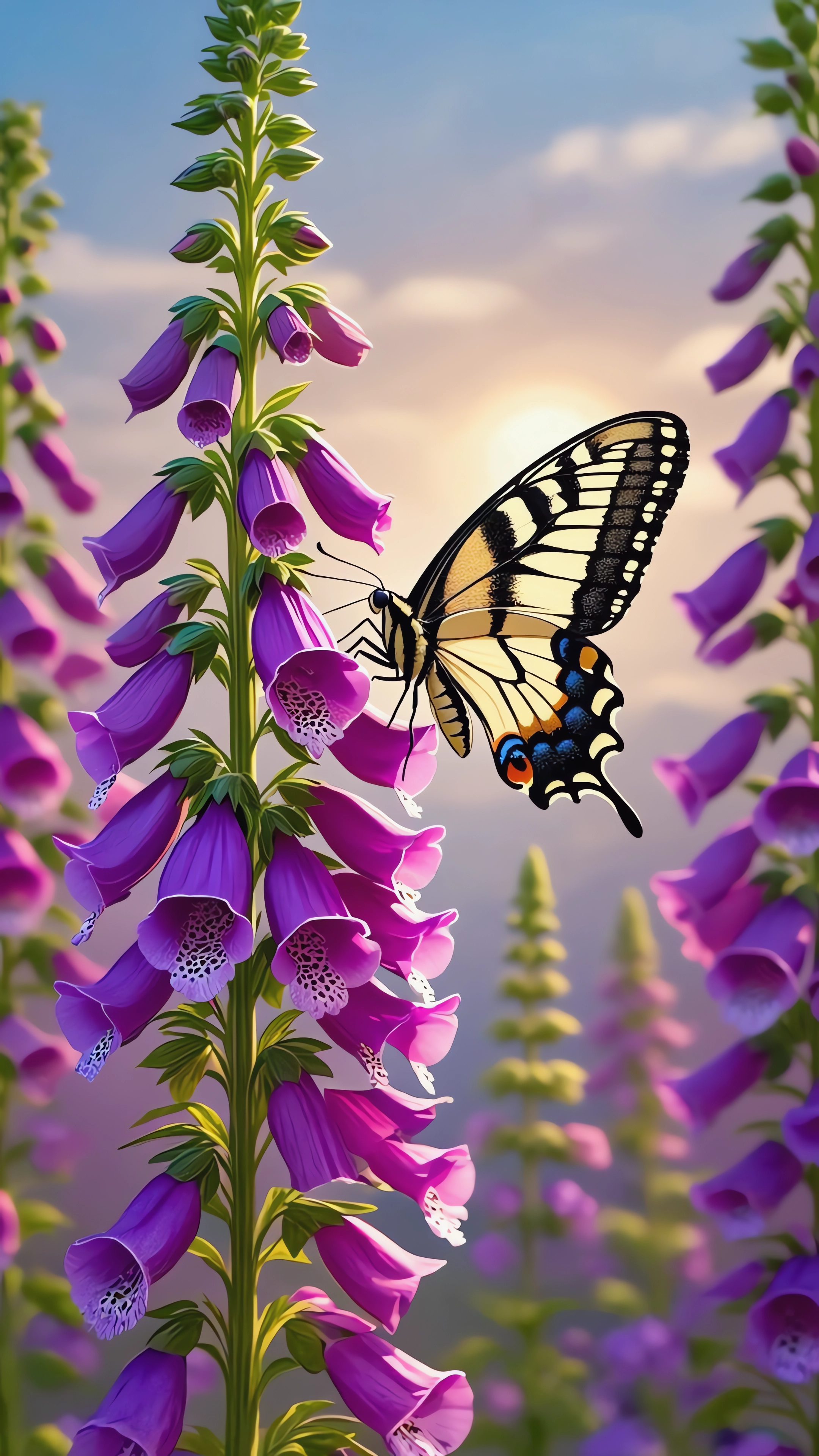 Бабочка пьёт нектар на луговых травах