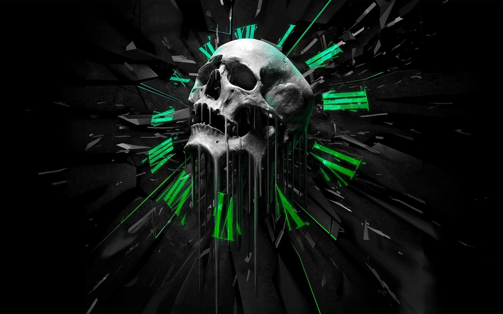 Wallpapers clock Roman numerals skull on the desktop