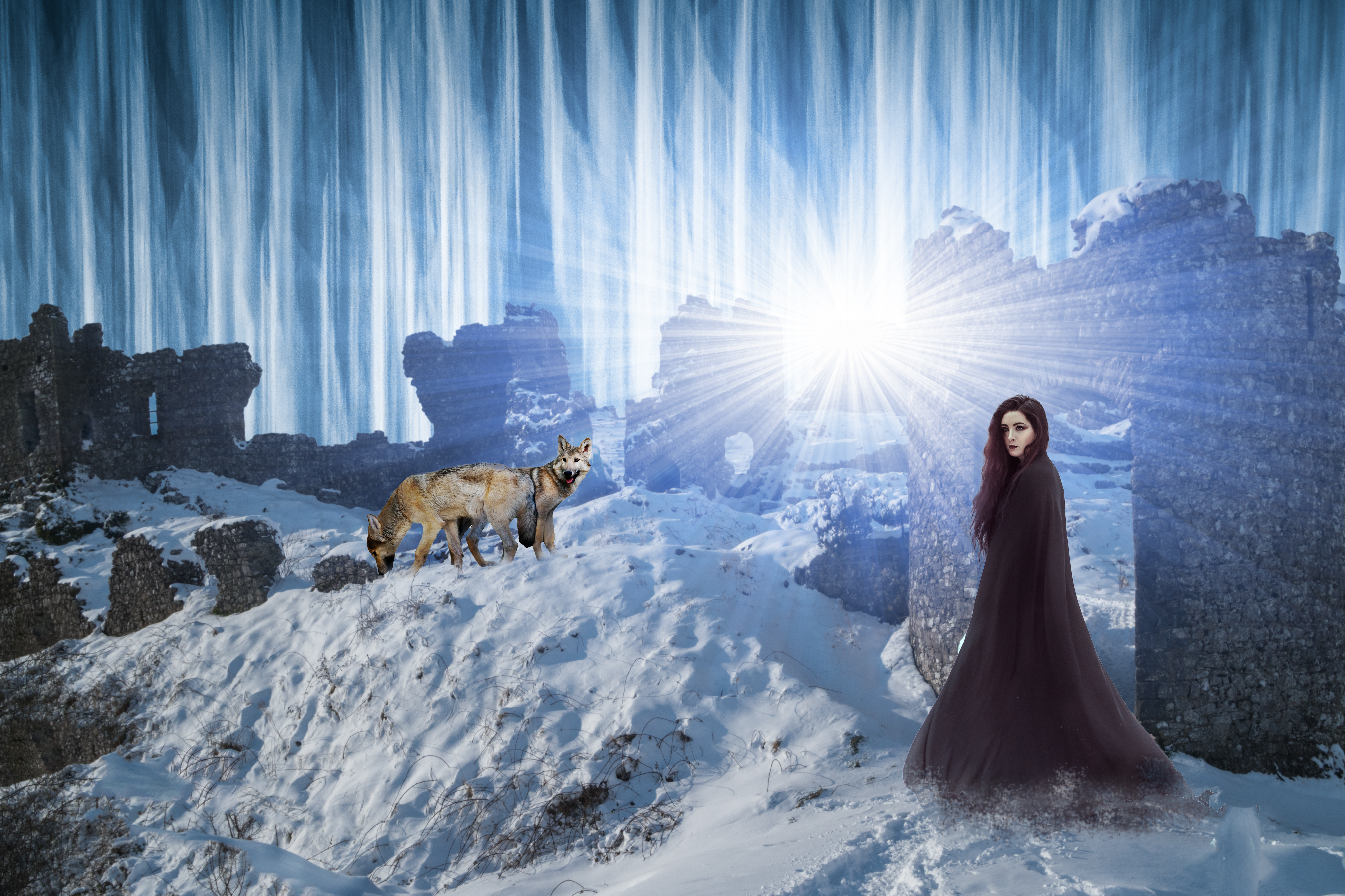 Free photo the girl and the wolves