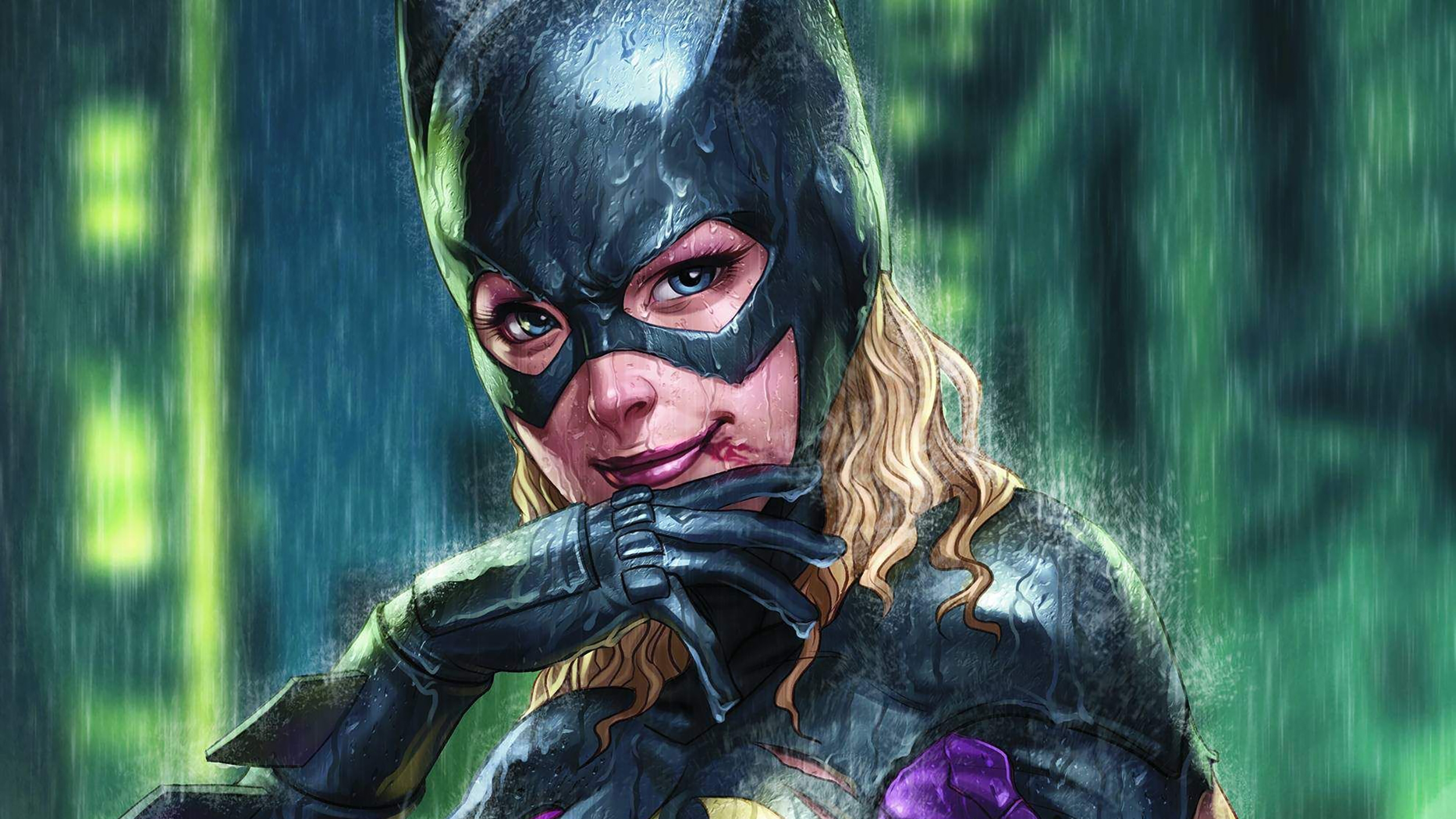 Wallpapers Wallpaper Batgirl mask rain on the desktop