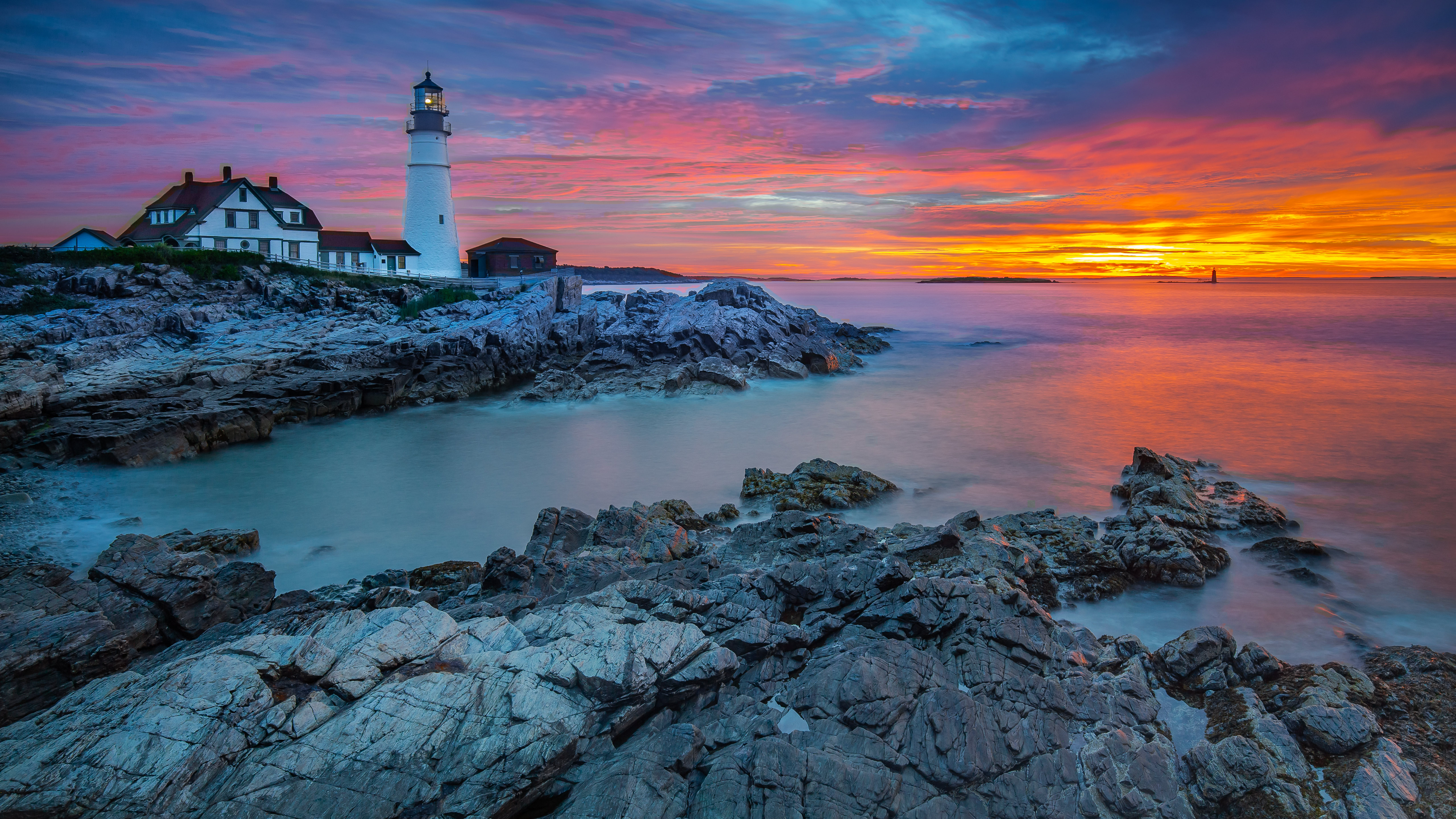 Обои Cape Elizabeth закат Portland Head Light на рабочий стол