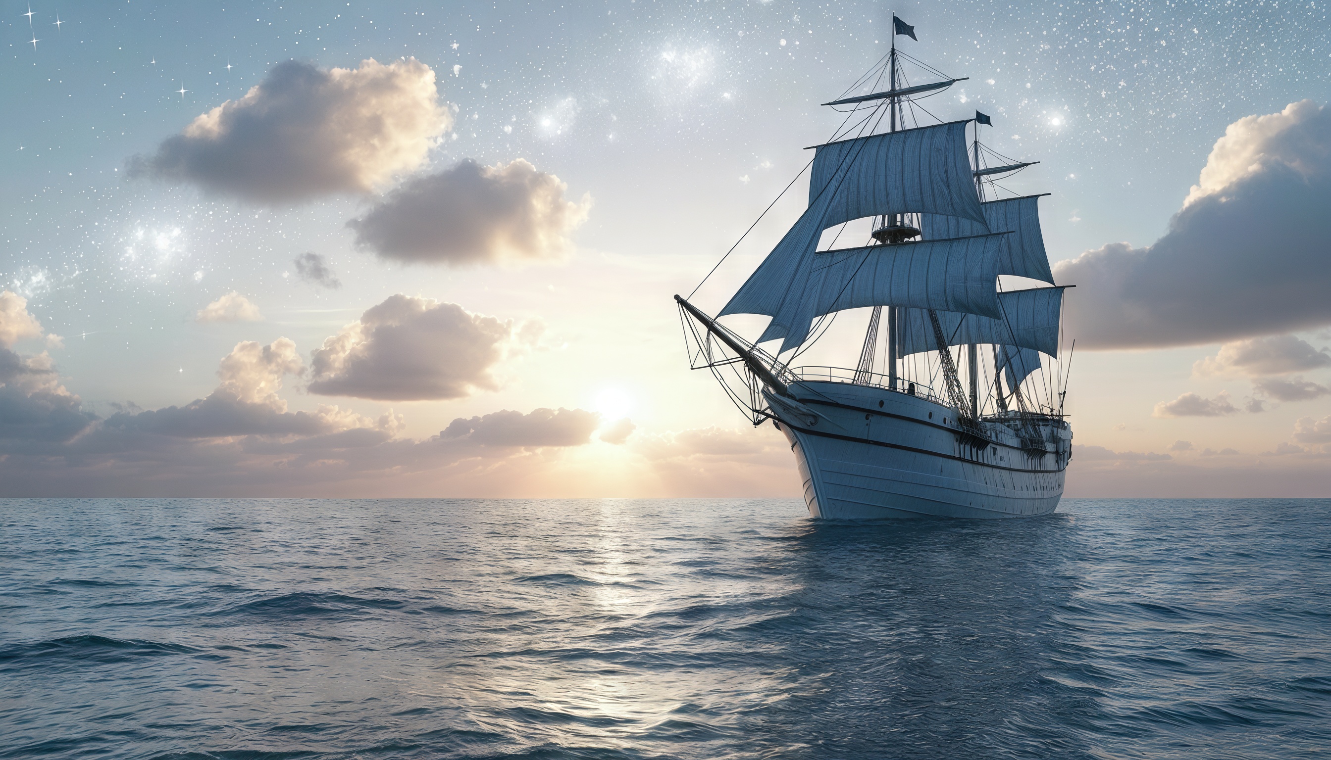 Бесплатное фото Парусник на закате.